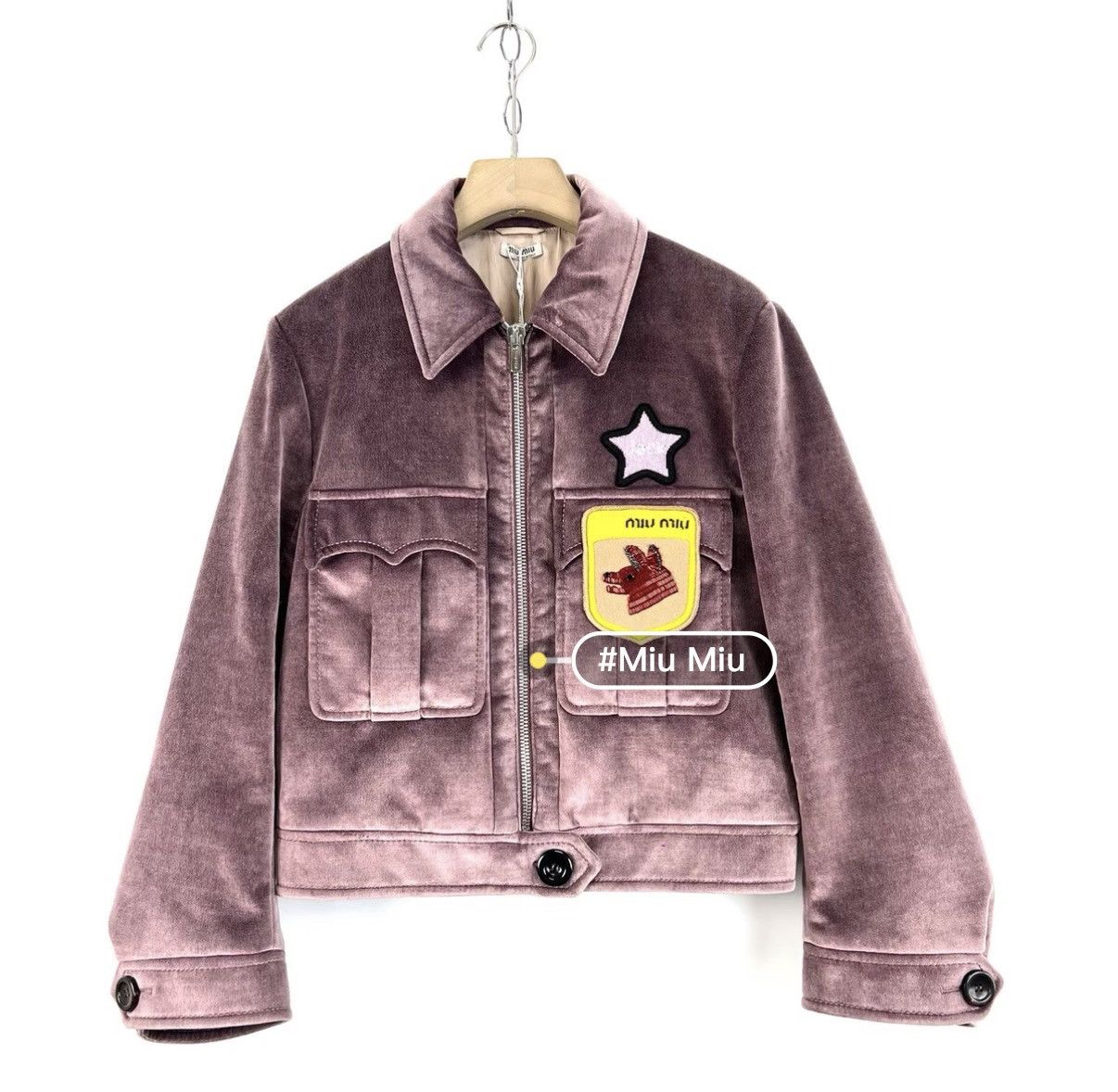 Miu Miu Miu Miu Pink-Purple Beaded Logo Velvet Coat K12 Size M / US 6-8 / IT 42-44 - 1 Thumbnail