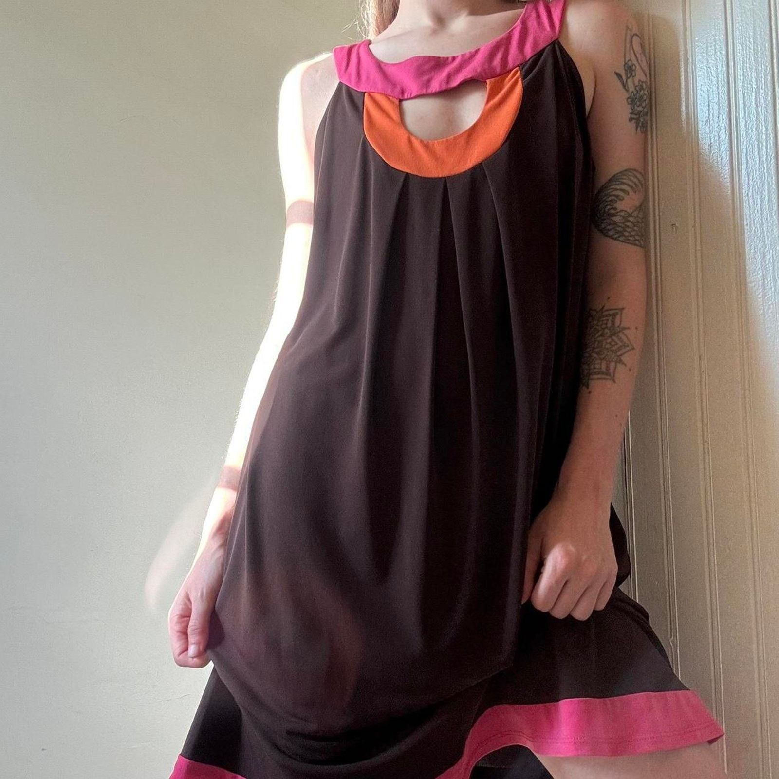 Vintage Vintage My Michelle Y2K Brown Mini Dress Large Mod 60s Style Size L / US 10 / IT 46 - 1 Thumbnail