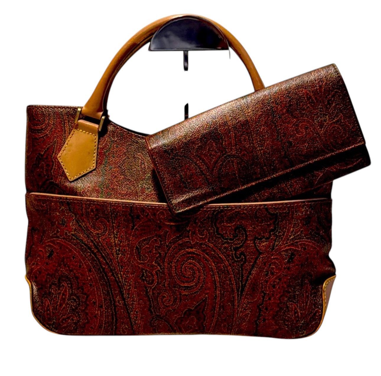 Etro ETRO Paisley Hand Bag PVC Leather Wine Red Brown Charm Size ONE SIZE - 3 Thumbnail