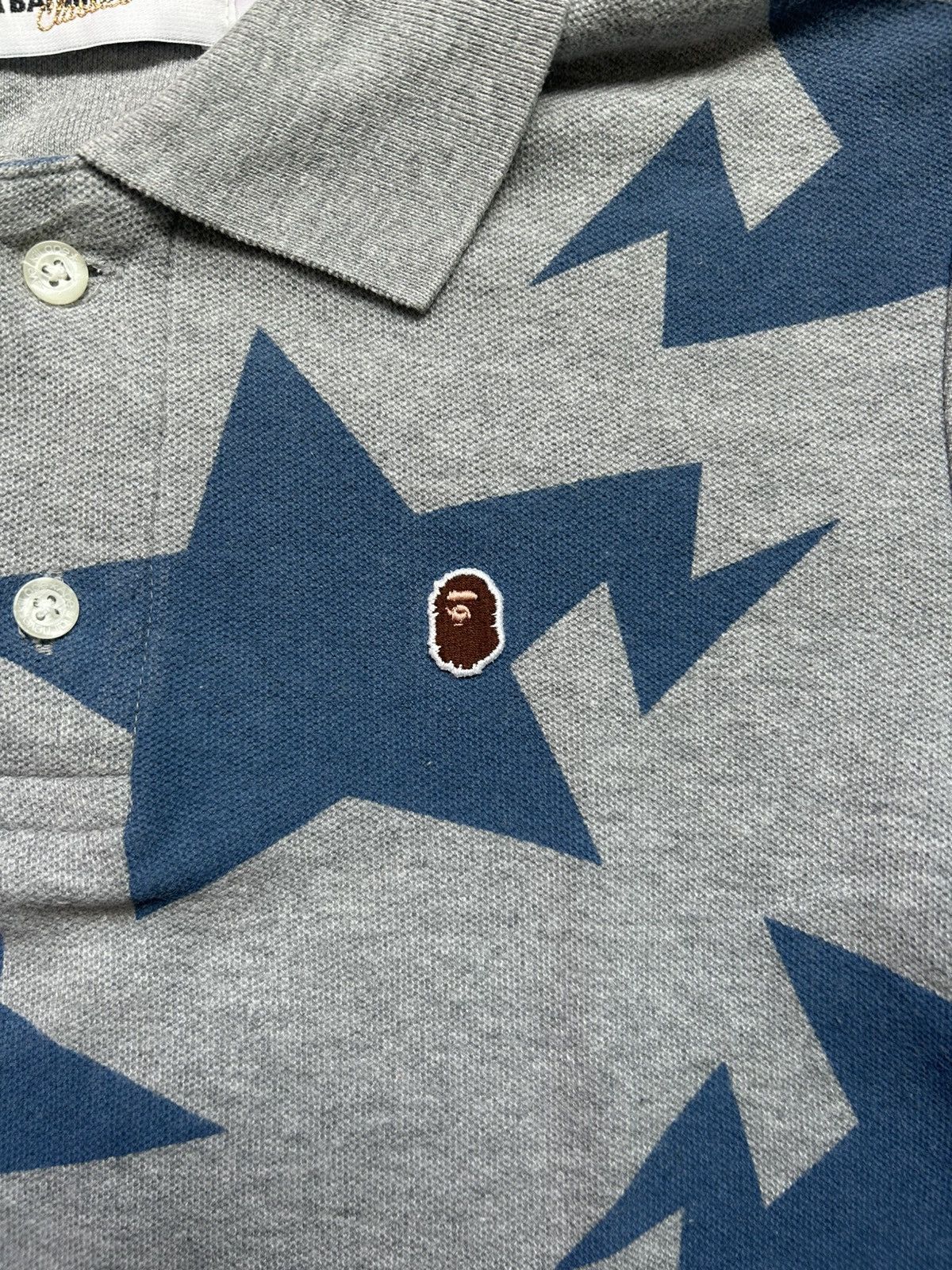 Bape Bape Sta Pattern Blue Grey Polo [Size XXS] Size XXS / US 00 / IT 34 - 4 Thumbnail