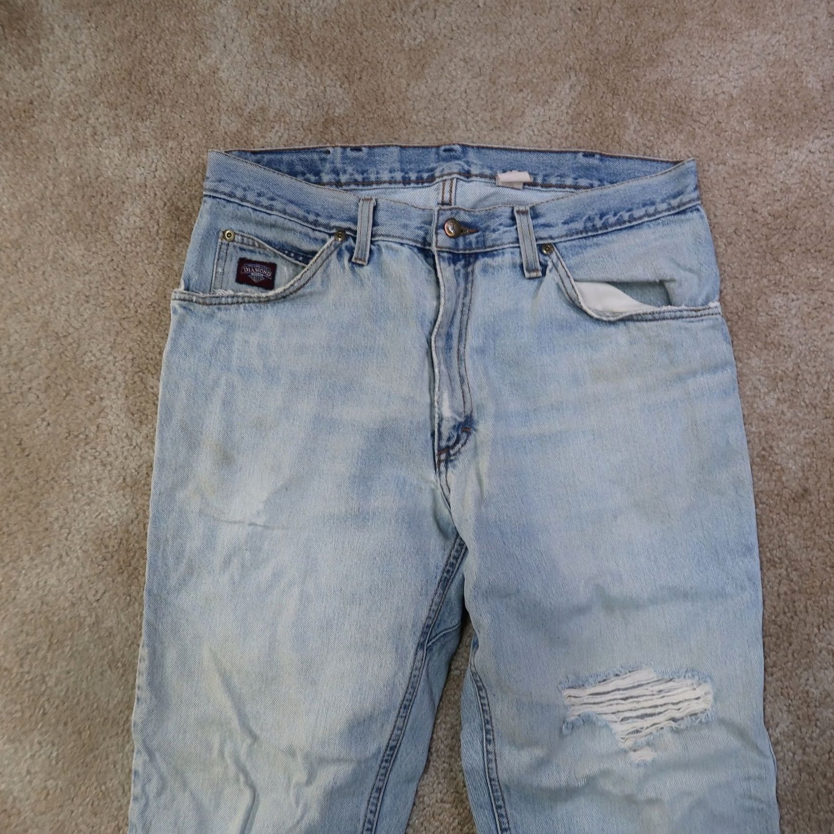 Denime VINTAGE Diamond Cut Jeans Men 34x30 Blue Distressed Denim Cowboy Western Jeans Regular 34x30 Mens blue Distressed Size US 34 / EU 50 - 4 Thumbnail