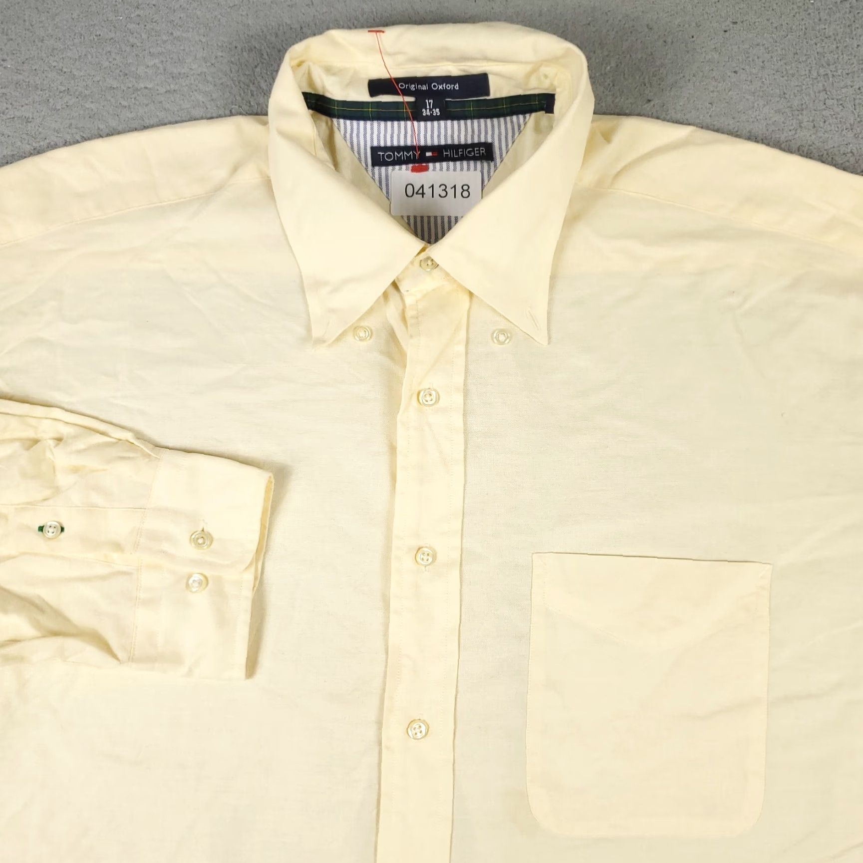 Tommy Hilfiger Tommy Hilfiger Dress Shirt Men's 17 Ivory Button-Up Long Sleeve Solid Classic Preppy Size 46R - 2 Thumbnail
