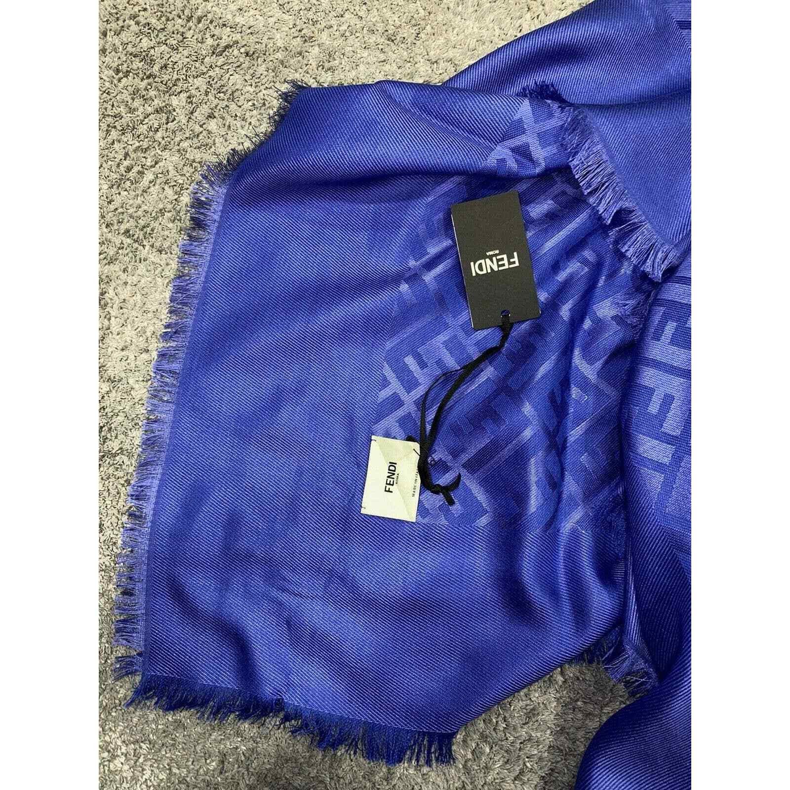 Fendi Fendi Logo Jacquard Silk Wool Fringe Hem Wrap Shawl Scarf Size ONE SIZE - 11 Thumbnail