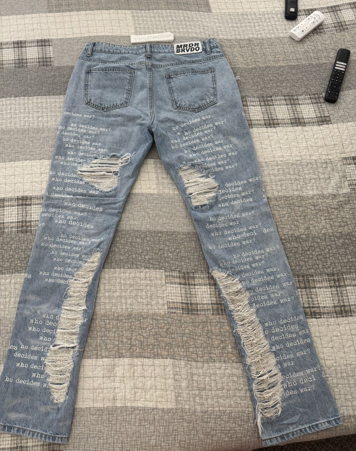 Who Decides War Who Decides War Jeans Scripture Denim Embroidered Pants WDW Size US 34 / EU 50 - 2 Thumbnail