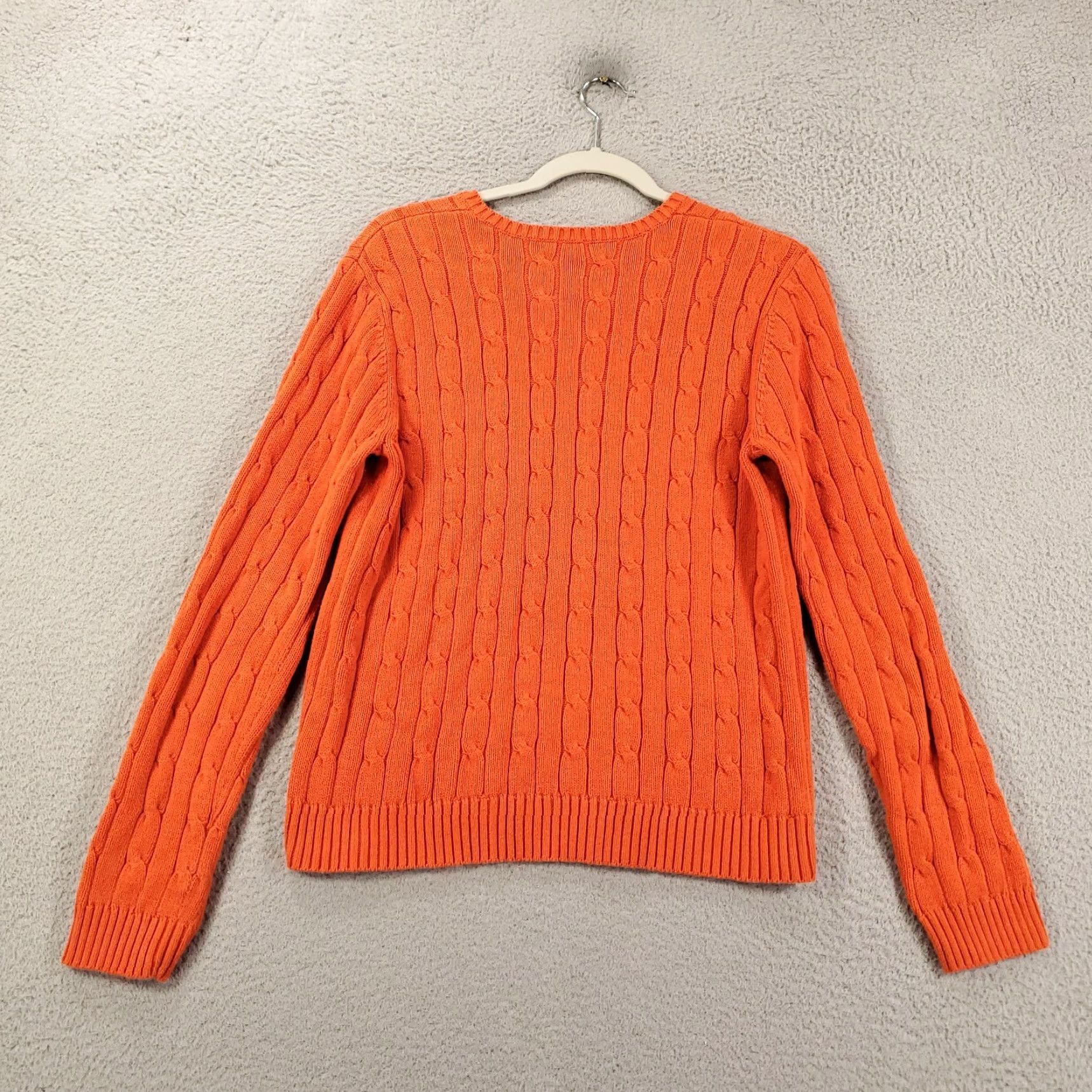 Chaps **Womens Chaps Cable Knit Orange Large Pullover V-Neck Sweater** User: **Chaps Womens Orange Cable Knit Large Pullover V-Neck Sweater** Size L / US 10 / IT 46 - 7 Thumbnail