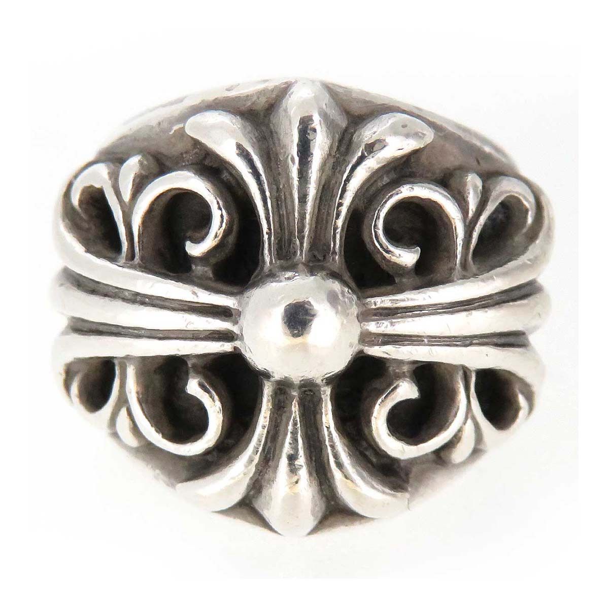 image of Chrome Hearts Silver Floral Cross Ring, Men's