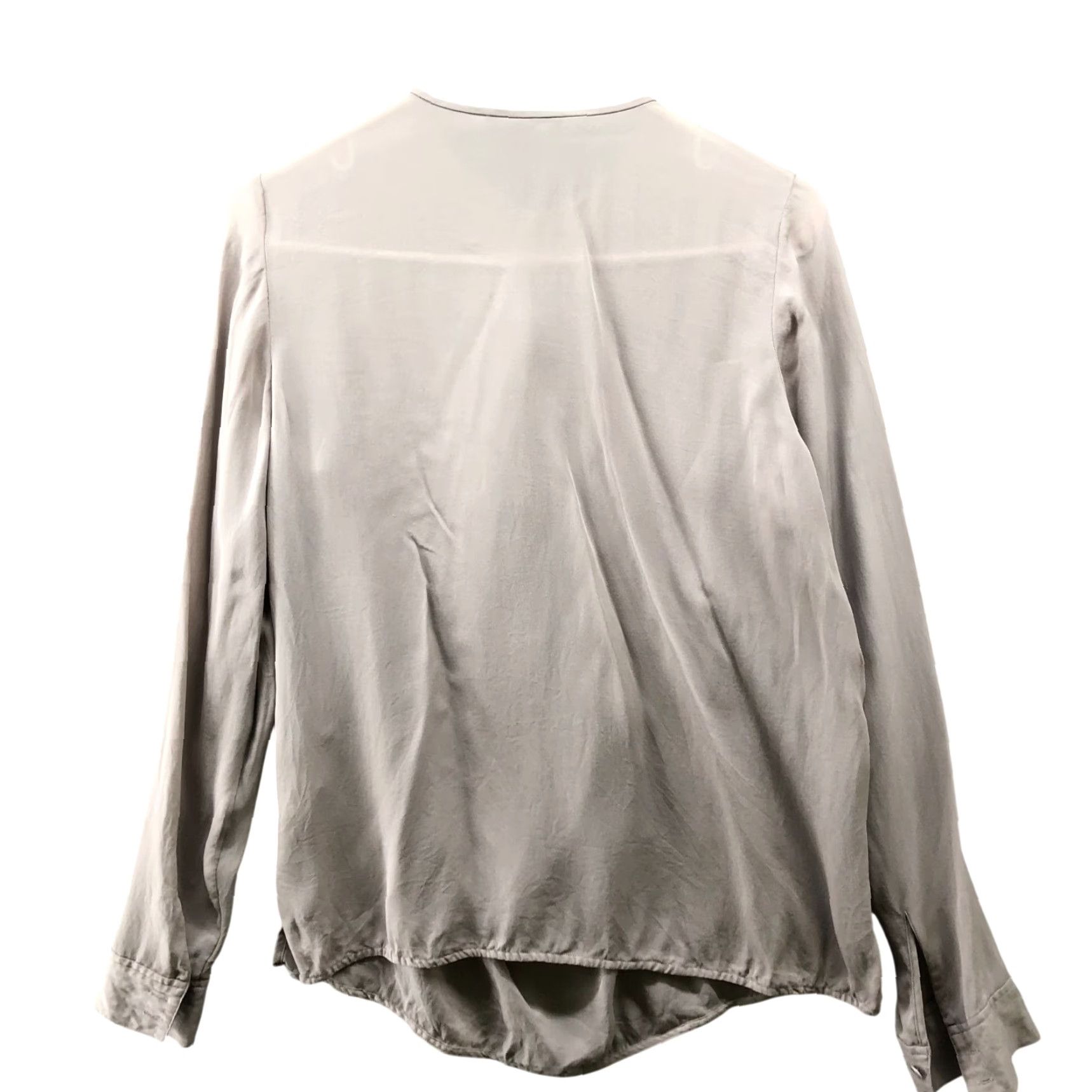 Vince Vince Blouse Long Sleeve 100% Silk Womens 10 Taupe Beige Drape Front Gathered Shirt Casual Business Womens Size L / US 10 / IT 46 - 2 Thumbnail