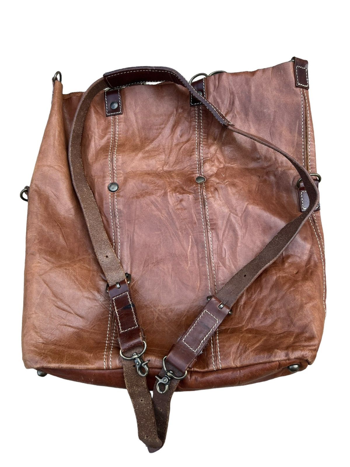 Leather Vintage Rei Japan 2 Way Patina Leather Bag Size ONE SIZE - 19 Thumbnail