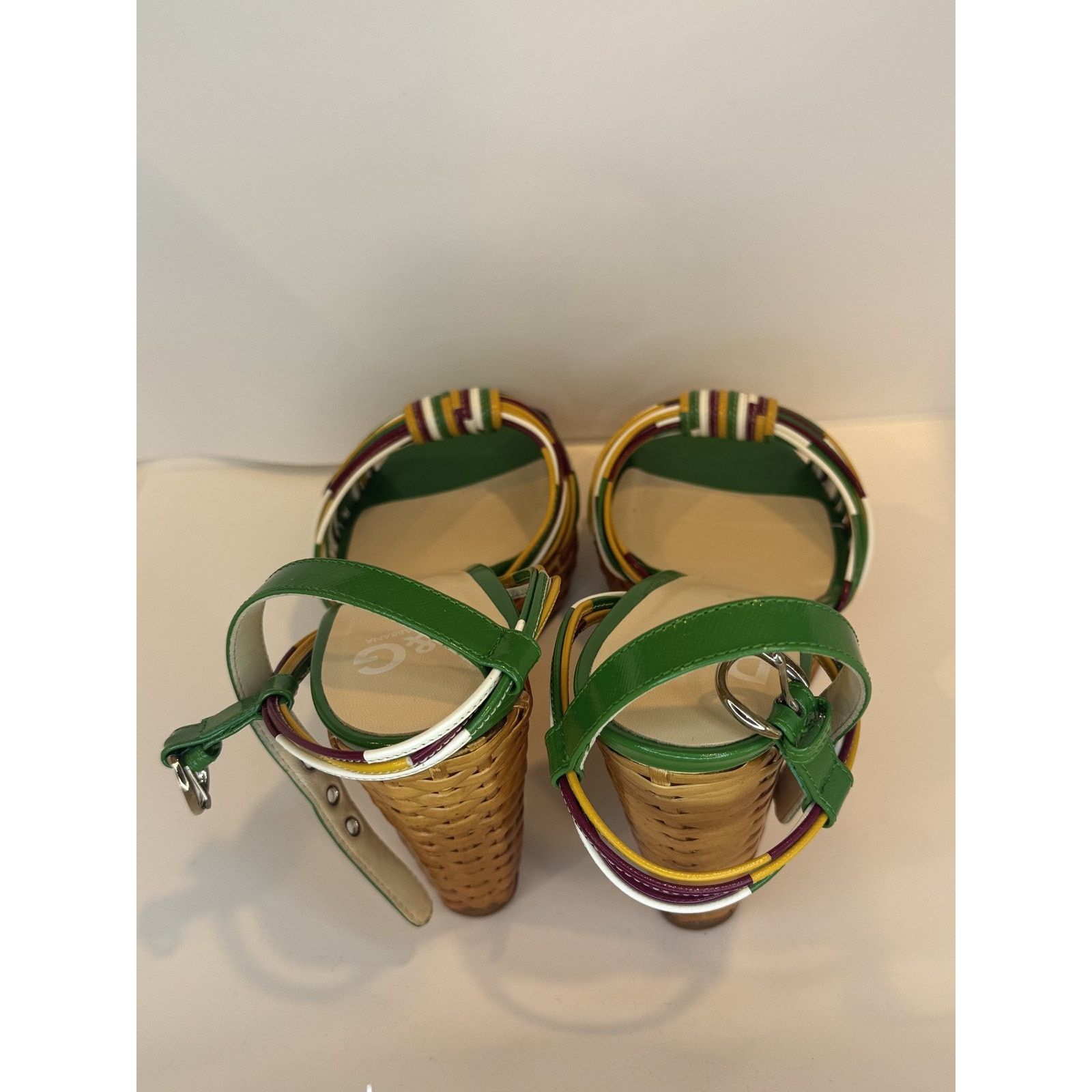 Dolce & Gabbana Dolce & Gabbana Shoes Green Wedge Sandals Raffia Multicolor Size US 8.5 / IT 38.5 - 5 Thumbnail