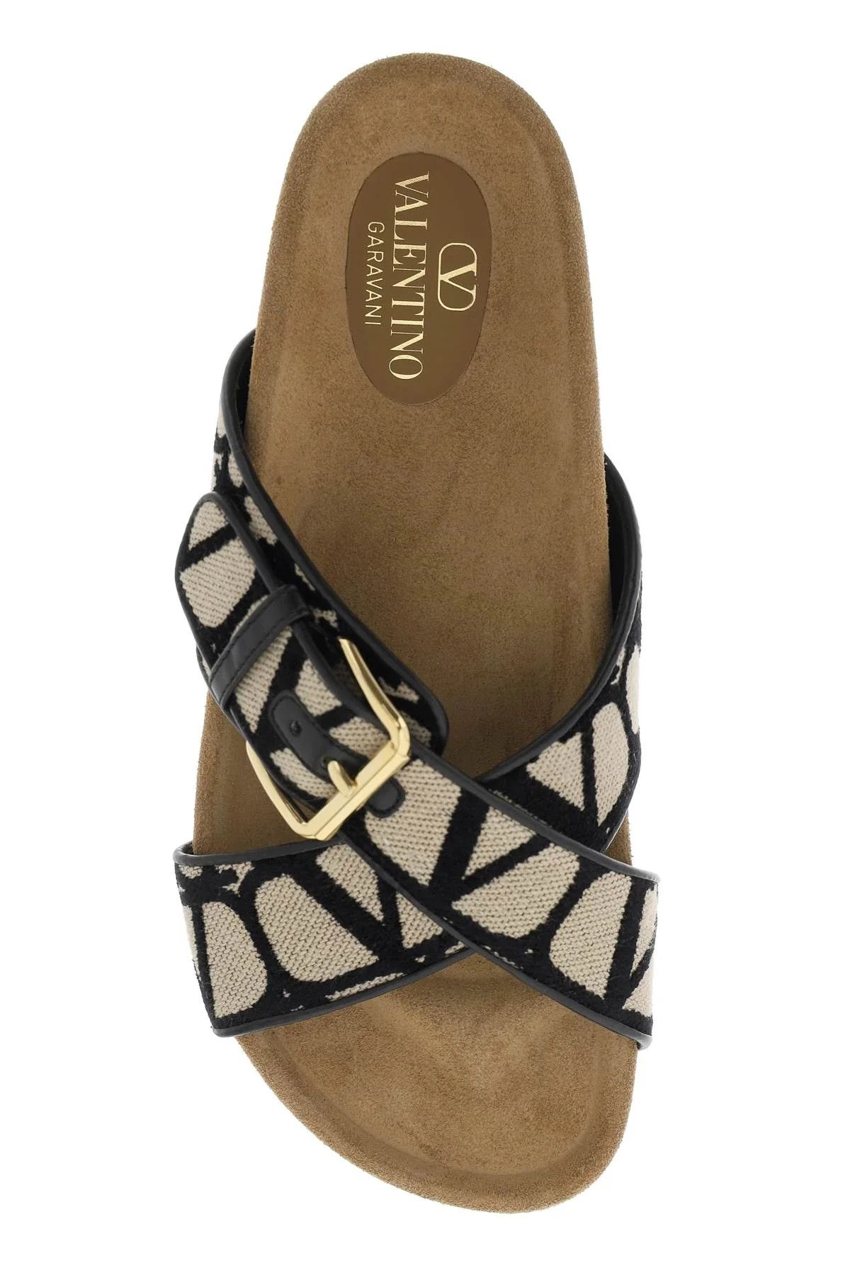 Valentino o1s22i1n0924 Iconographer Canvas Slides in Black & Beige Size US 7 / IT 37 - 2 Thumbnail