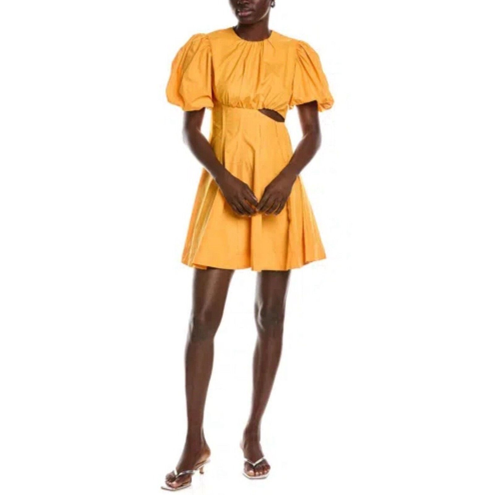 Designer NWT Beulah Yellow Puff Sleeve Cut Out Mini Dress Large Size L / US 10 / IT 46 - 1 Thumbnail