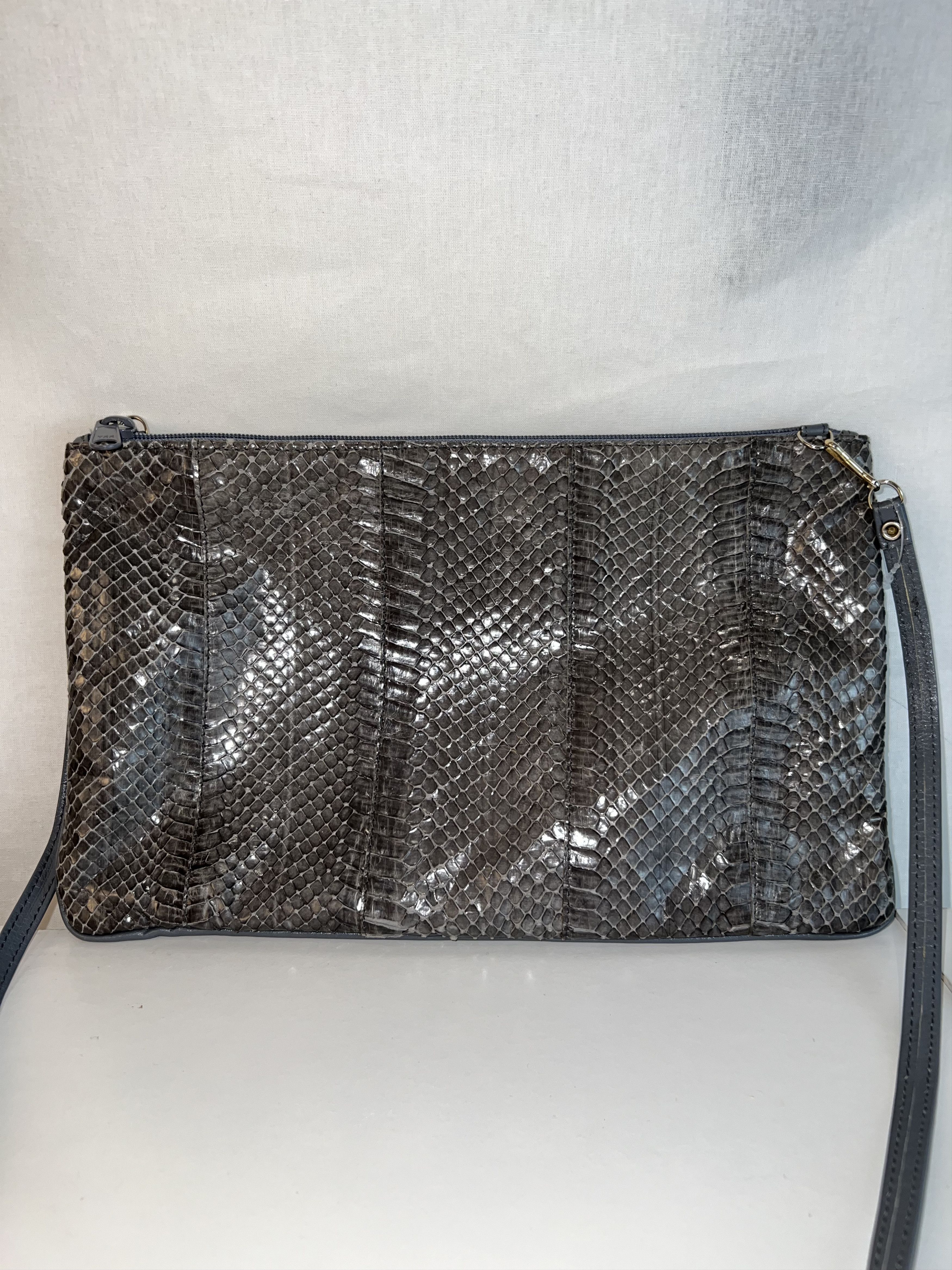 image of Vintage Snakeskin/leather Crossbody Bag/pouch/clutch - in Grey, Women's