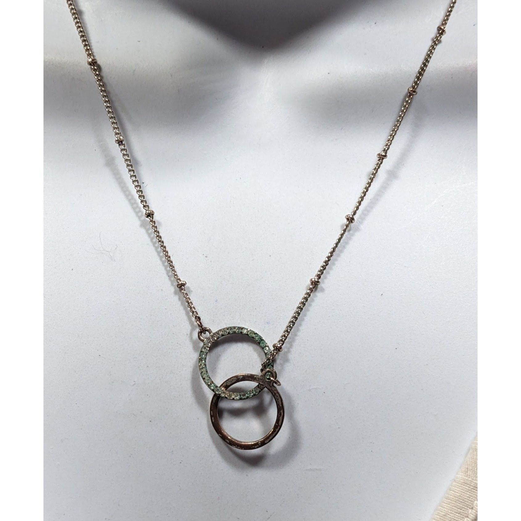 Express Express Minimalist Silver Tone Rhinestone Double Ring Neckla Size ONE SIZE - 2 Thumbnail