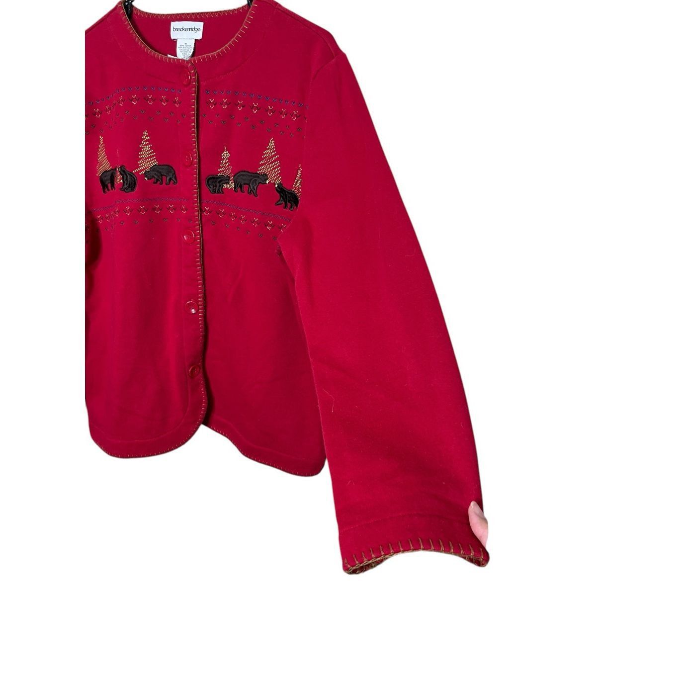Other Breckenridge Sweater Cardigan Red Brown Bear Embroidered Gol Size M / US 6-8 / IT 42-44 - 4 Thumbnail