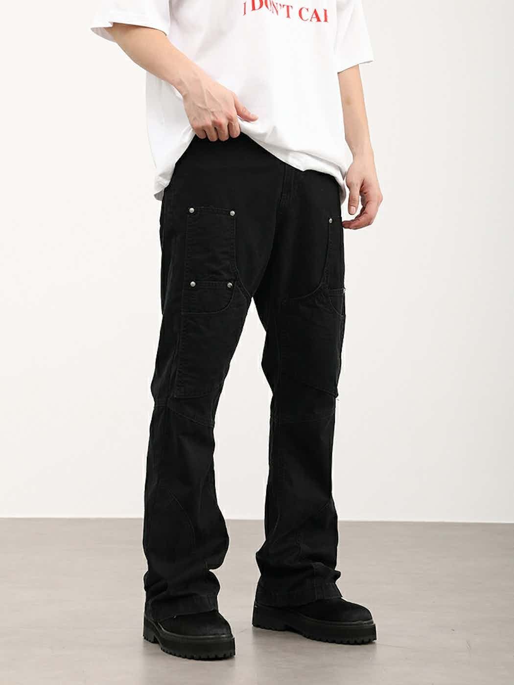 punk bootcut patchwork utility pants