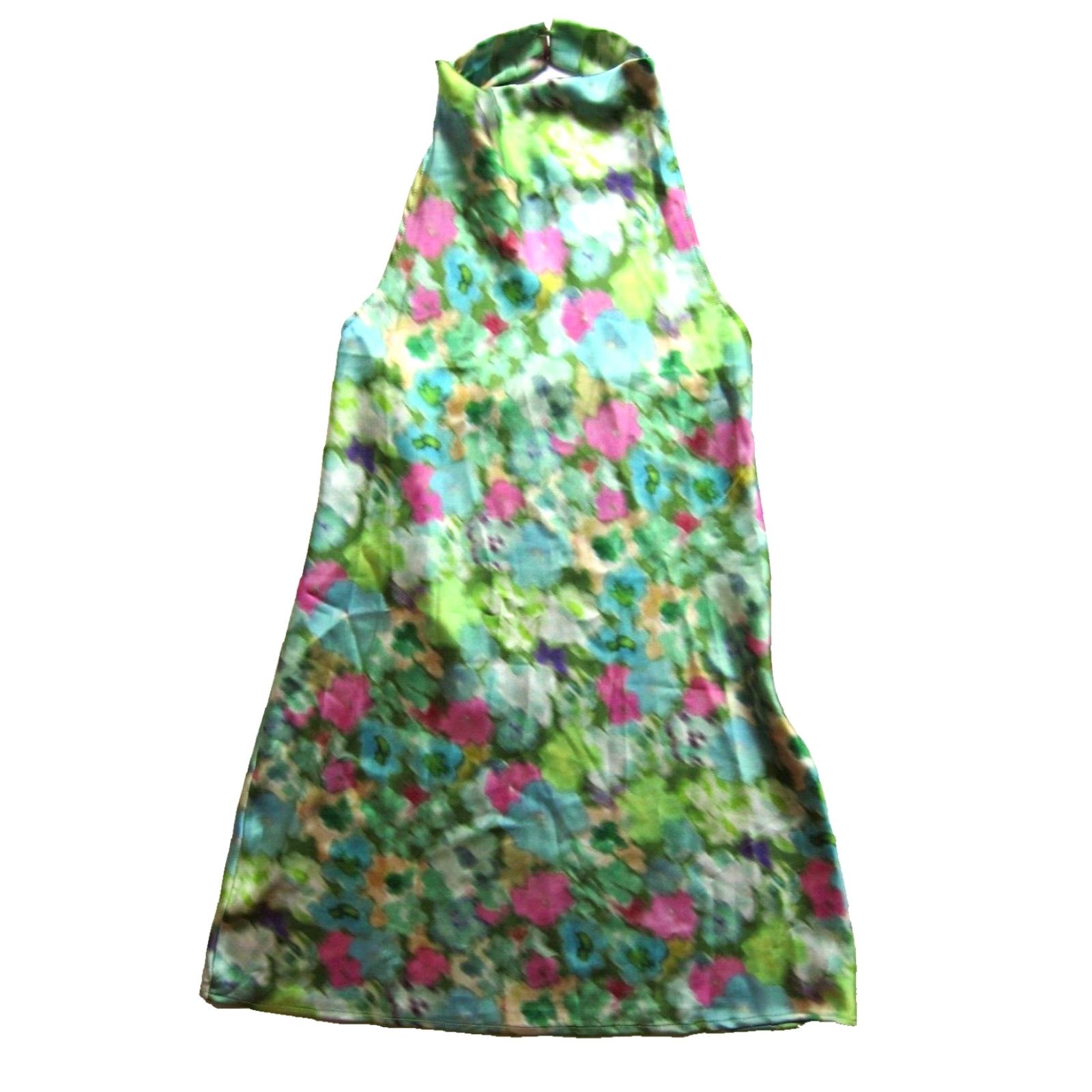 Nasty Gal Nasty Gal Collection Green Pink Floral Tie Dye High Neck Dress 10 Size L / US 10 / IT 46 - 2 Thumbnail
