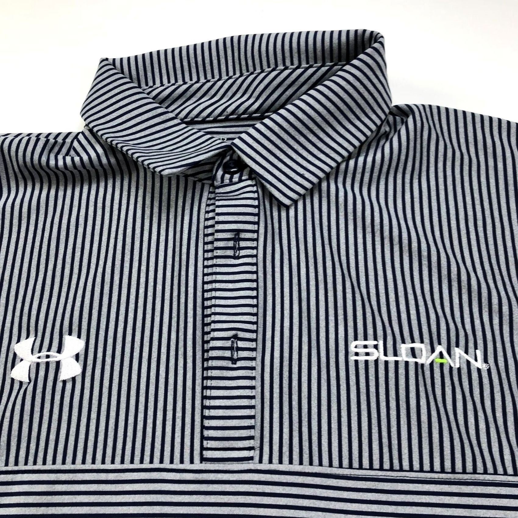 Under Armour VINTAGE? Under Armour XL LOGO Polo Shirt - Striped HeatGear Golf Button Polo Shirt Men XL Blue Size US XL / EU 56 / 4 - 3 Thumbnail