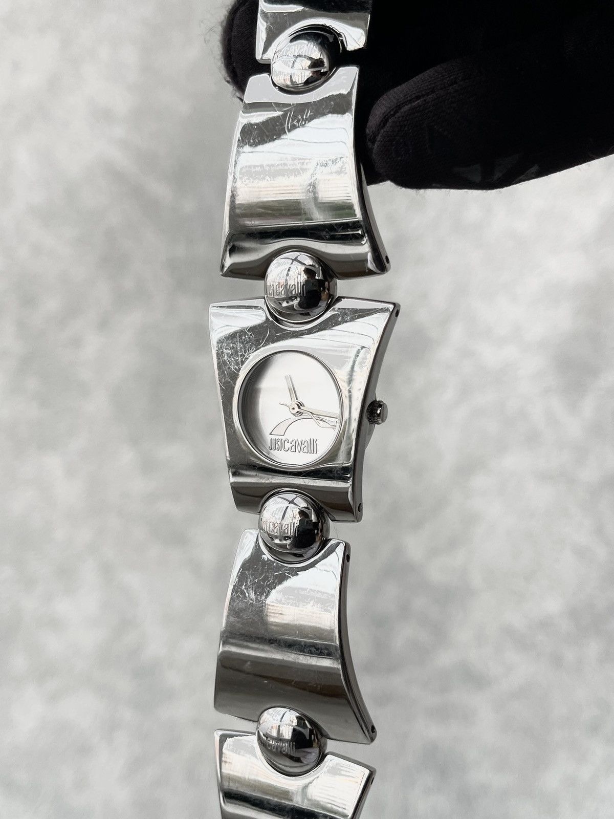 Just Cavalli Just Cavalli Archive Y2K Metal Link Tech Watch Silver Cyber Size ONE SIZE - 13 Thumbnail