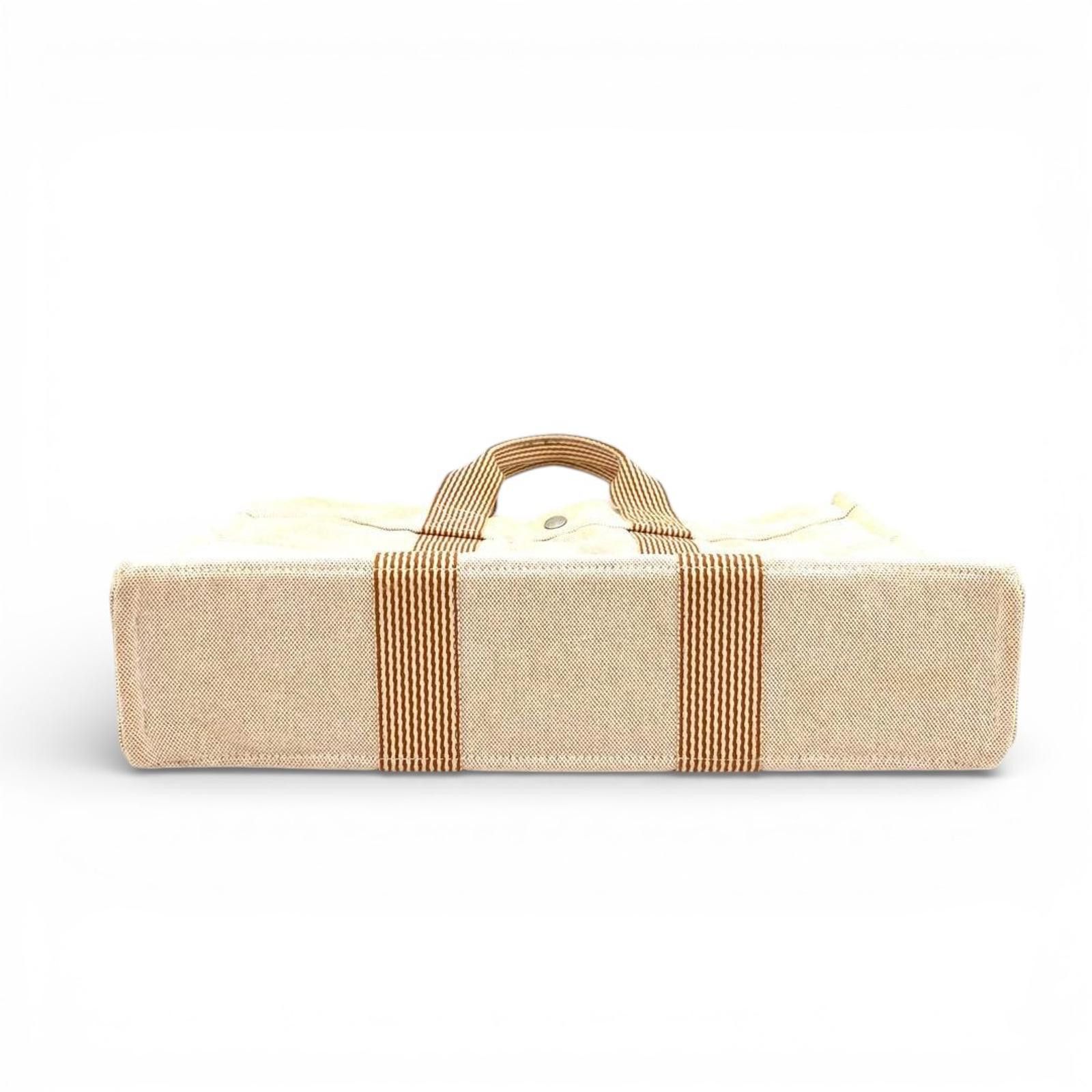 Hermes Hermès - Beige Canvas Tote Bag with Brown Striped Handles Size ONE SIZE - 4 Thumbnail