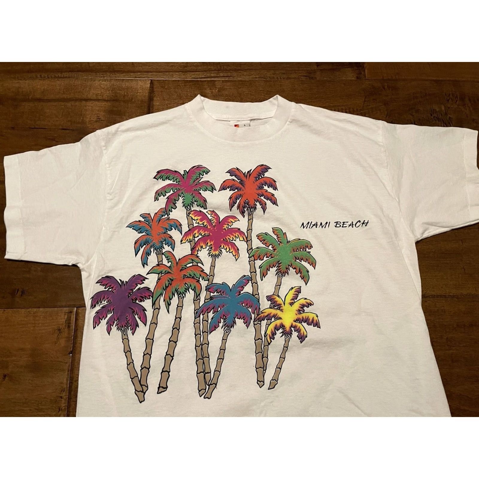 Vintage VINTAGE Miami Beach Florida Single Stitch Neon Palm Trees T-Shirt Adult Large White Signal Cotton USA Vintage - Adult Large Size US L / EU 52-54 / 3 - 2 Thumbnail