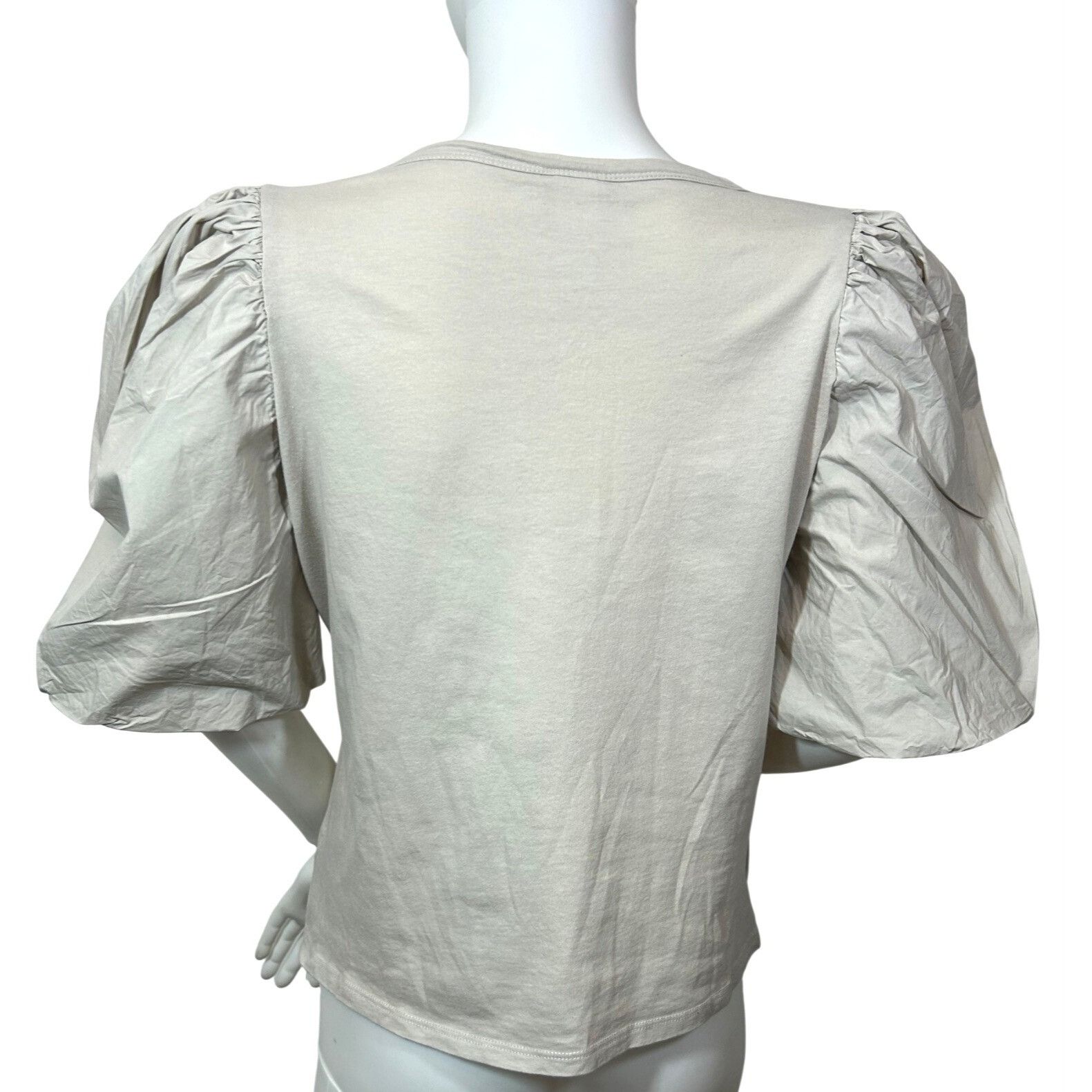 H&M H&M Women Top M Beige Round Neck Short Voluminous Balloon Sl Size M / US 6-8 / IT 42-44 - 3 Thumbnail