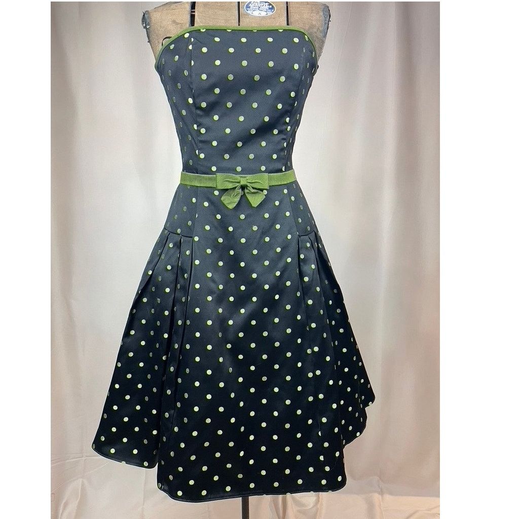 Jessica McClintock × Vintage Y2K McCLINTOCK Womens (6) Strapless Mini Green Polka Dot Size M / US 6-8 / IT 42-44 - 1 Thumbnail