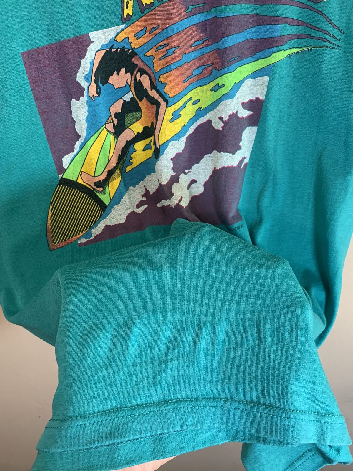 Vintage *RARE* Vintage 70’s Surfing Rippin’ Single Stitch Surf Shirt Size US L / EU 52-54 / 3 - 3 Thumbnail