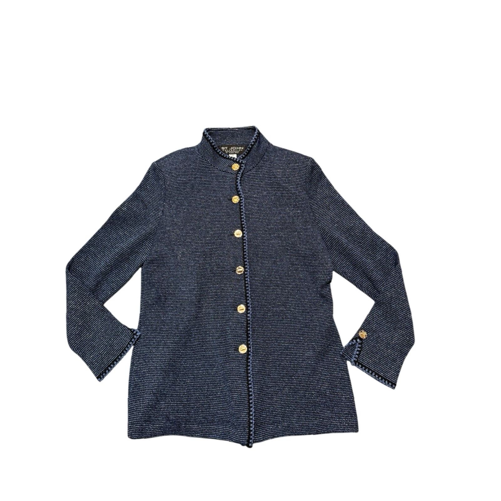 St. John St. John Collection Marie Gray Knit Jacket Black Blue Marled Gold Logo Buttons Size 10 Jacket Women Regular Knit Wool Front Button Vintage No Size L / US 10 / IT 46 - 6 Thumbnail