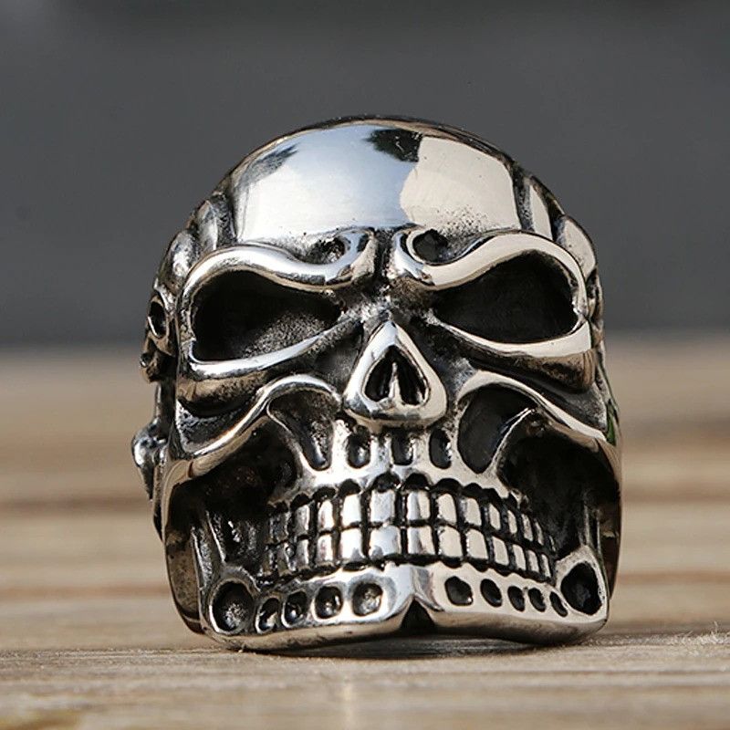 Vintage Skull Ring Men Stainless Steel Motor Biker Size ONE SIZE - 4 Thumbnail