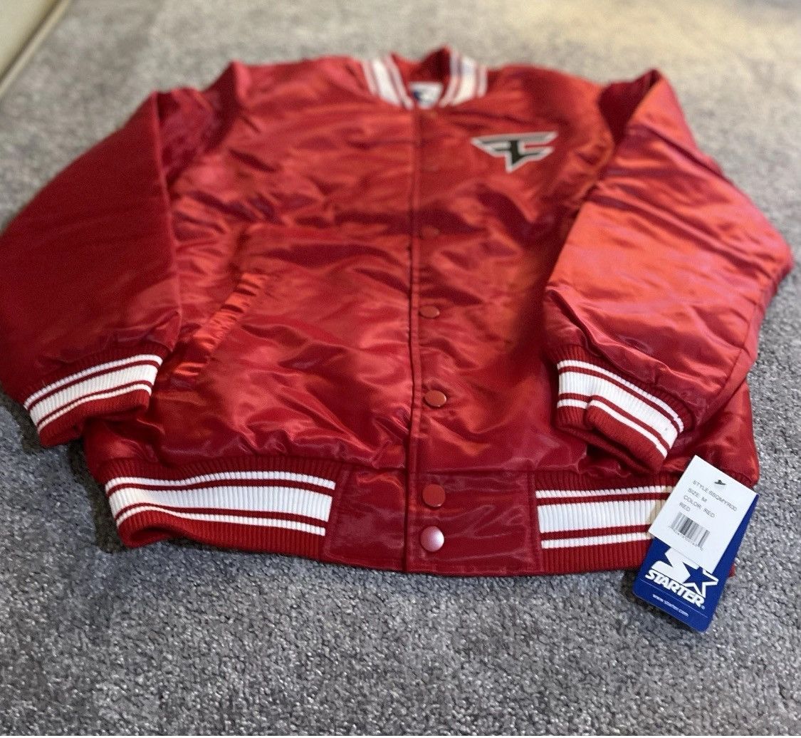 FaZe Faze Clan X Starter Red Satin Varsity Jacket Med NWT Size US M / EU 48-50 / 2 - 2 Thumbnail