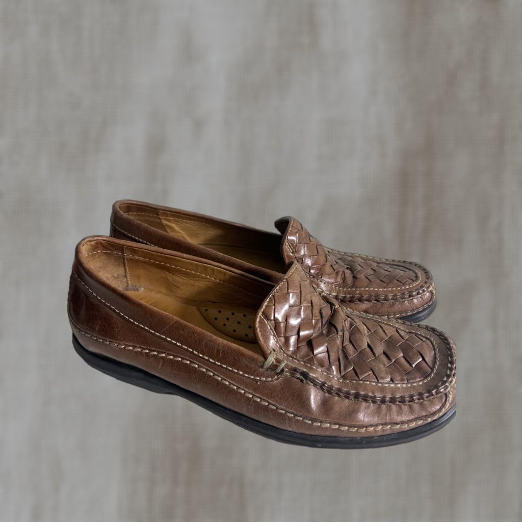 Johnston & Murphy Johnston & Murphy Loafers Woven Leather Slip On Brown Mens Size 9.5 M Comfort Square Toe Size US 10 / EU 43 - 1 Thumbnail
