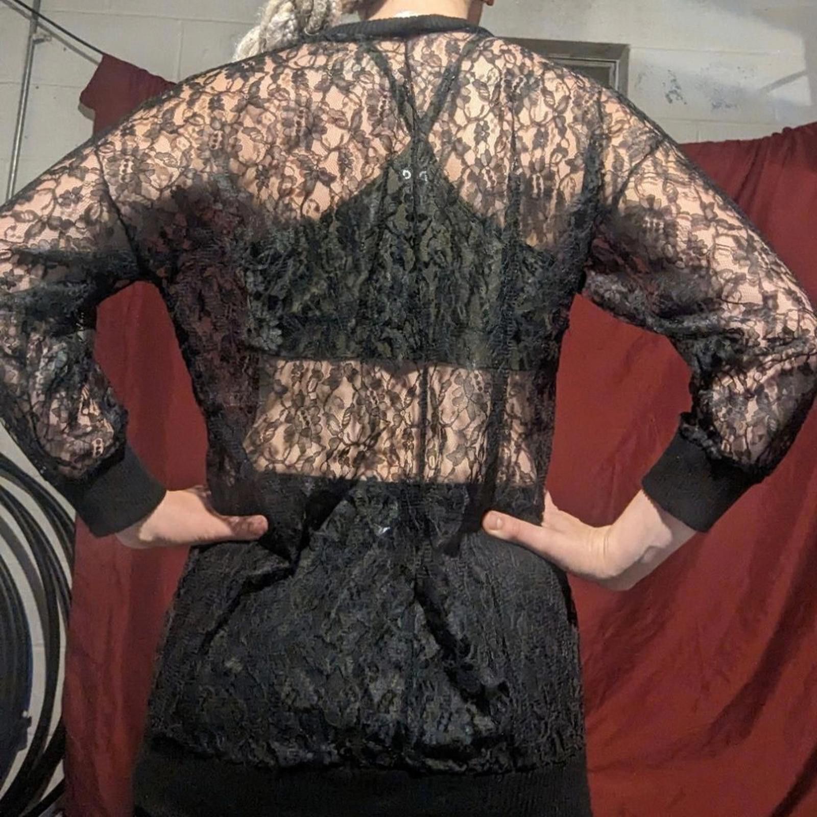 Designer VTG 80s Black Lace Sheer Whimsigoth Sweater Size L / US 10 / IT 46 - 7 Thumbnail