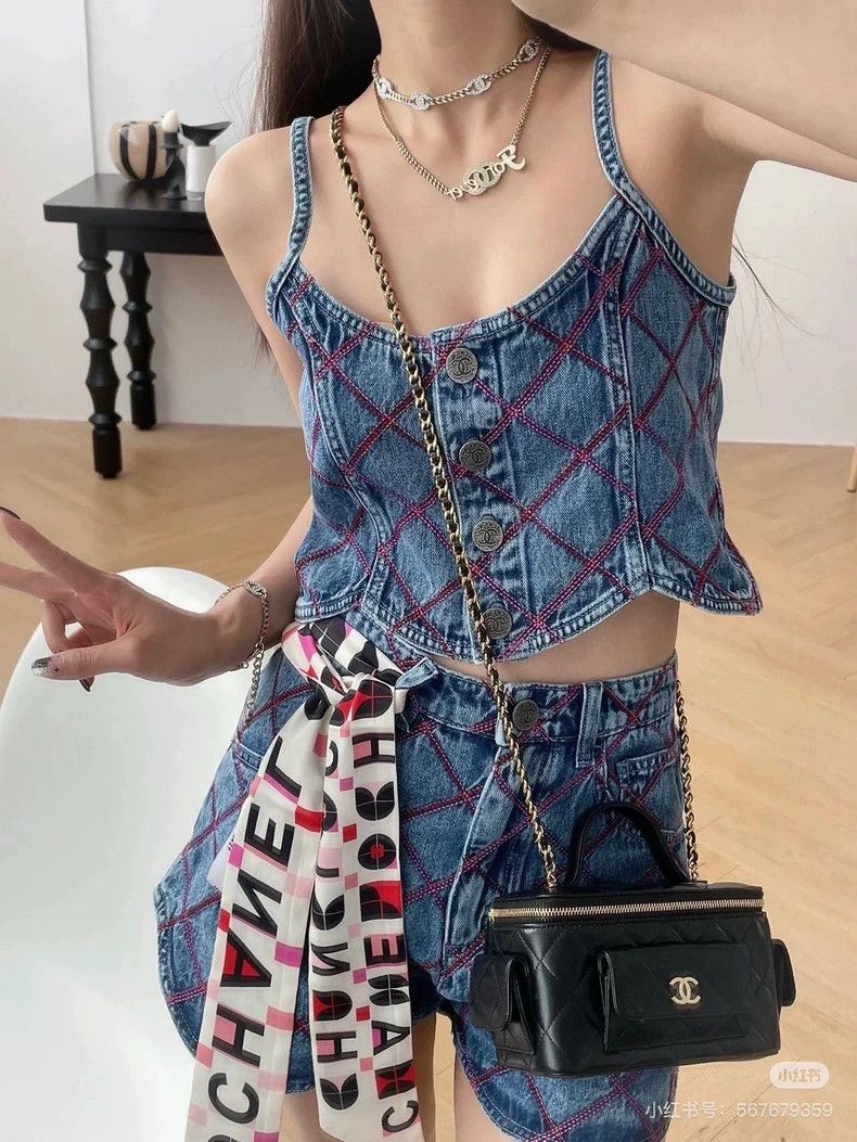 Chanel Chanel 22coco beach diamond checkered denim suspenders Size XS / US 0-2 / IT 36-38 - 8 Thumbnail