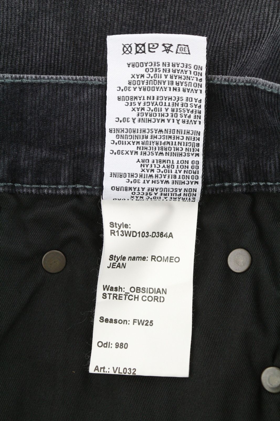 R13 ROMEO 26 Obsidian Stretch Cord Faded Grey FW25 86537 Size 26" / US 2 / IT 38 - 9 Thumbnail