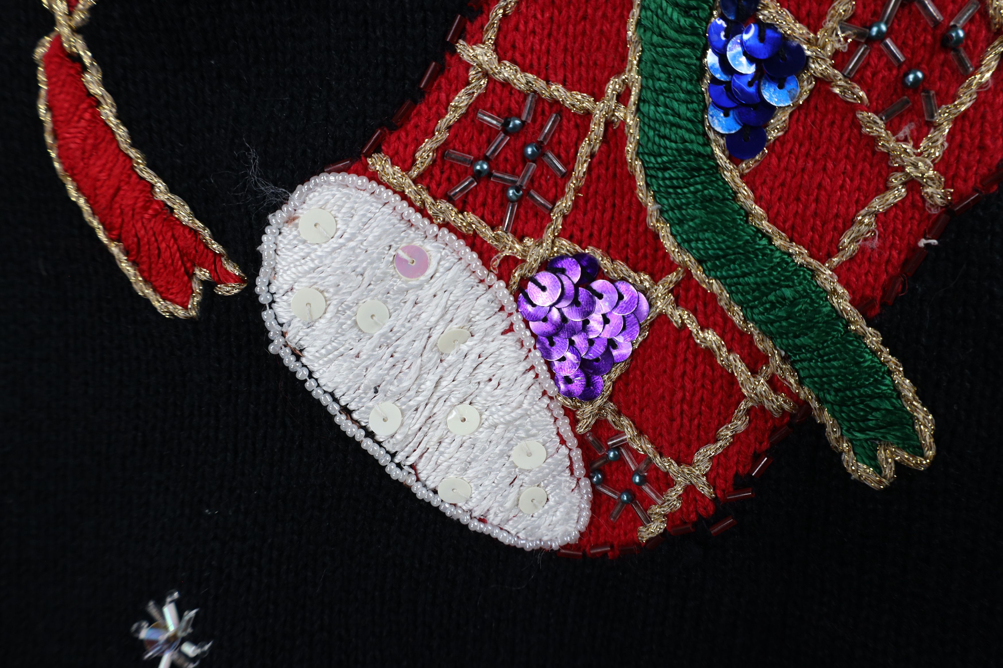 Vintage Vintage 90s Cat Kitten Stocking Beaded Knit Sweater Black Size S / US 4 / IT 40 - 7 Thumbnail