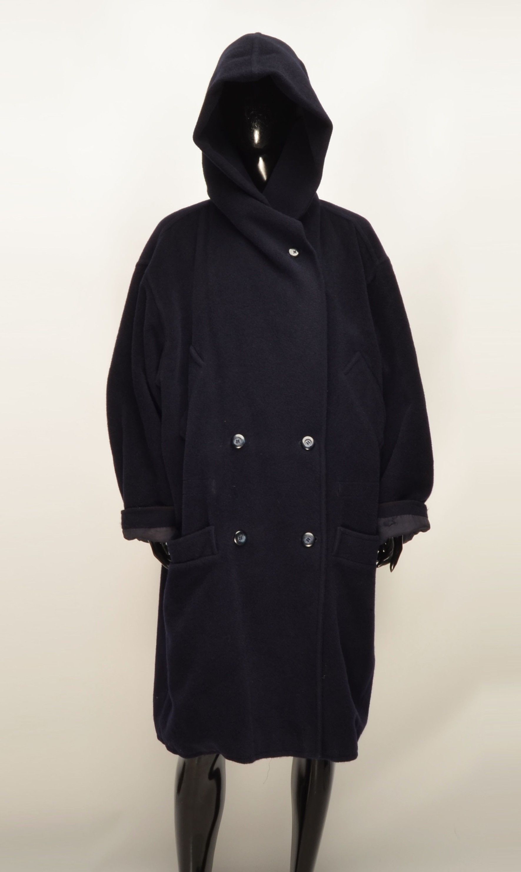 Max Mara Vintage Max Mara 80's Navy Oversized Wool Hooded Coat Size L / US 10 / IT 46 - 2 Thumbnail