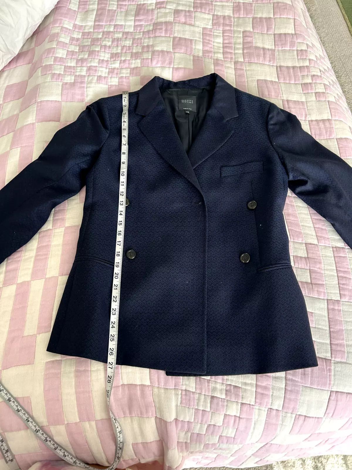Barneys New York Double Breasted Blue Patterned Blazer Jacket Size M / US 6-8 / IT 42-44 - 2 Thumbnail