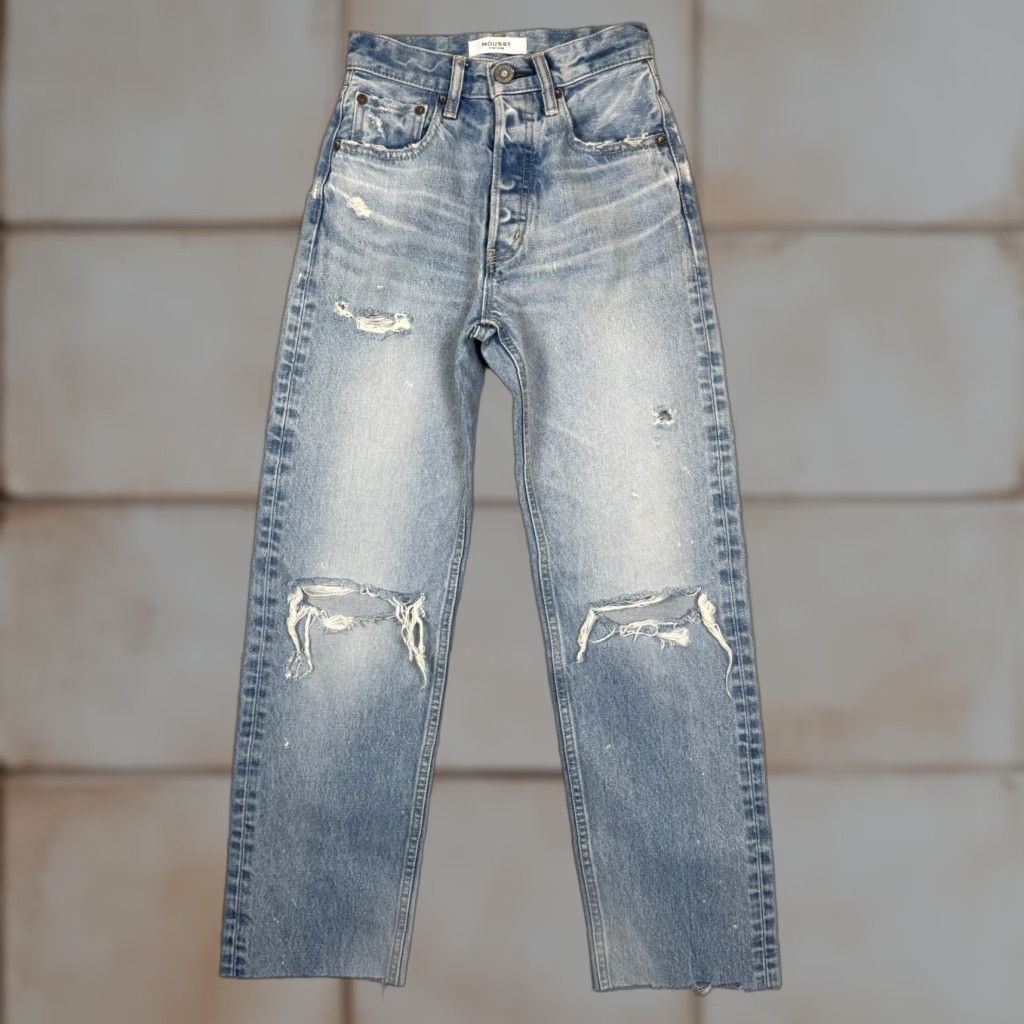 MOUSSY VINTAGE Moussy Jeans Women Size 23 Light Wash Distressed Straight Leg Blue (Ankle) Regular Slim? Size 40" / US 18 - 1 Thumbnail