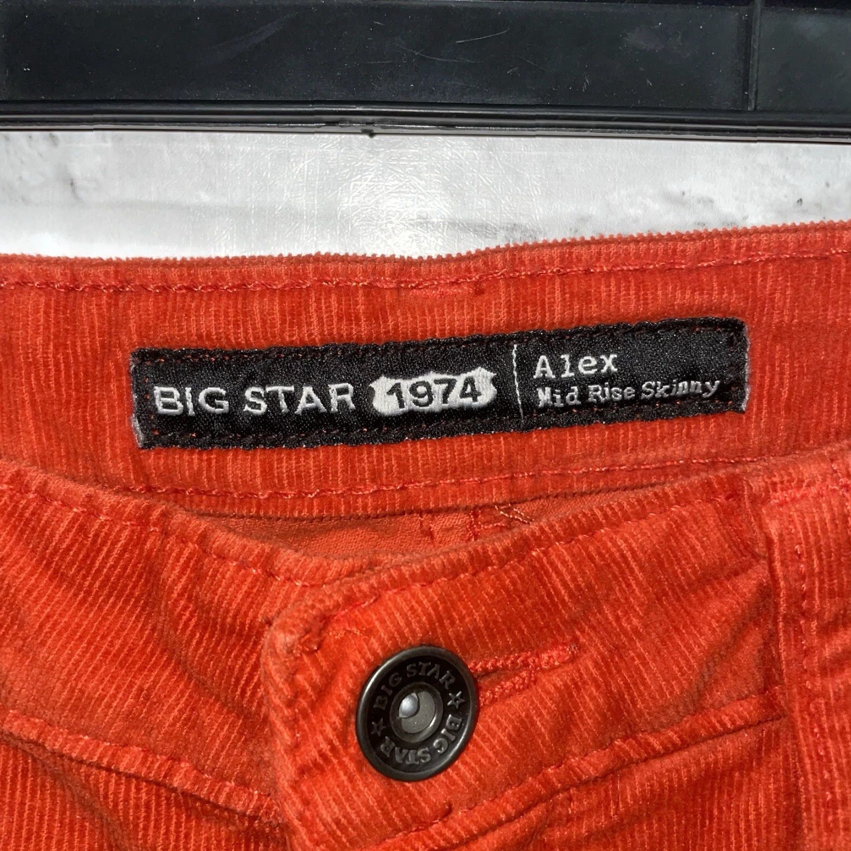 Vintage BIG STAR Pants Womens 27 Orange Corduroy Skinny Mid Rise 1974 Star Chino Size 27" / US 4 / IT 40 - 4 Thumbnail
