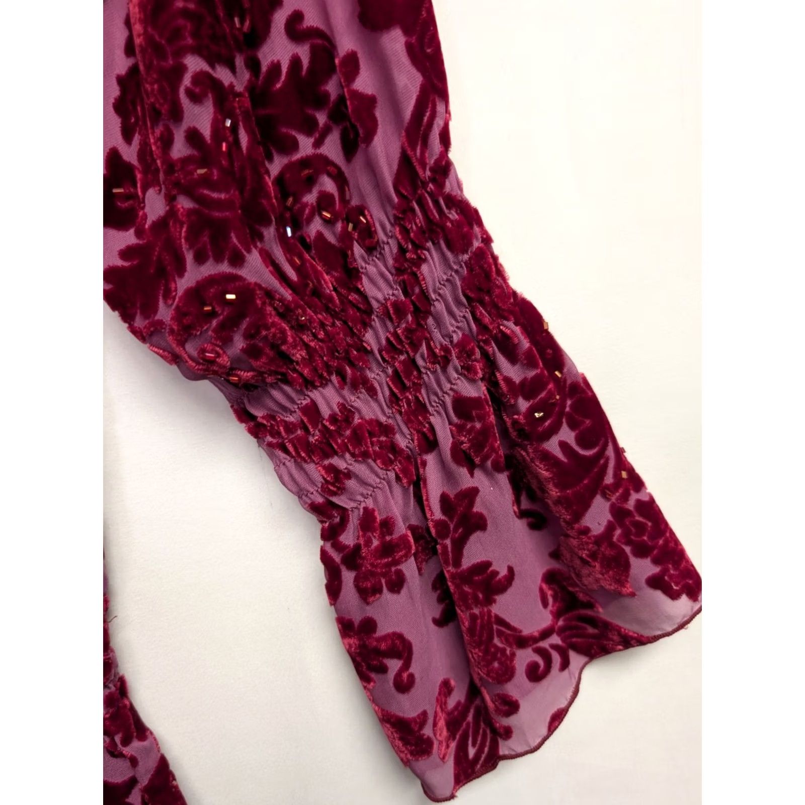 Vintage Hale Bob Blouse Silk Blend V-Neck Burn Out Velvet Red Floral XS Women Long Sleeve Tunic Party/Cocktail Size S / US 4 / IT 40 - 3 Thumbnail
