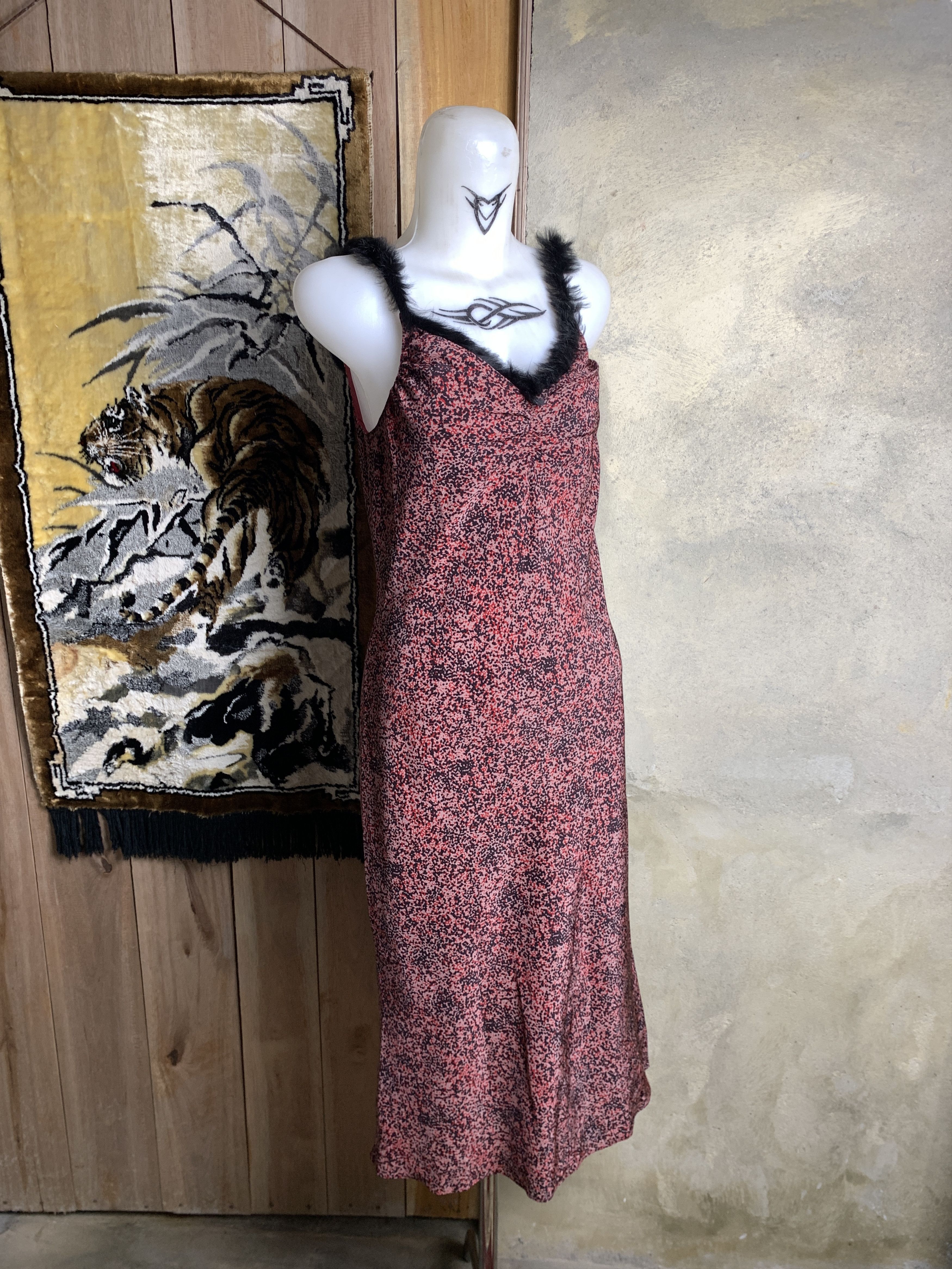 Japanese Brand Vivayou Faux Fur Abstract Dot Slim Mesh Dress (S) Size S / US 4 / IT 40 - 2 Thumbnail