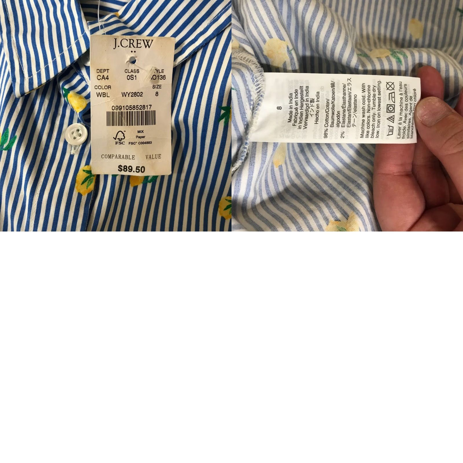 J.Crew J.CREW Women's 8 Button-Up Belted Dress BLUE/WHITE Stripe Size M / US 6-8 / IT 42-44 - 8 Thumbnail