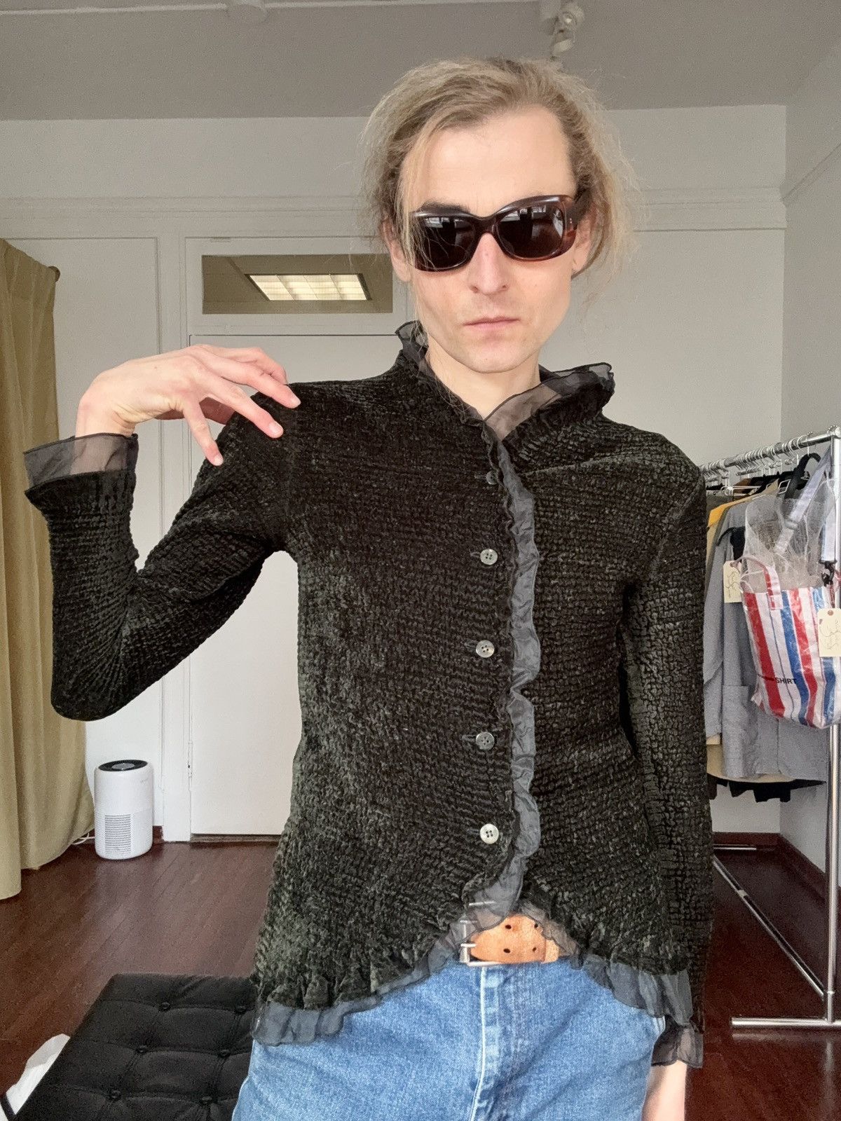 Pleats Please Issey Miyake Yoshiki Hishinuma Rare Vintage Velvet Lace Fringe Cardigan Size M / US 6-8 / IT 42-44 - 3 Thumbnail