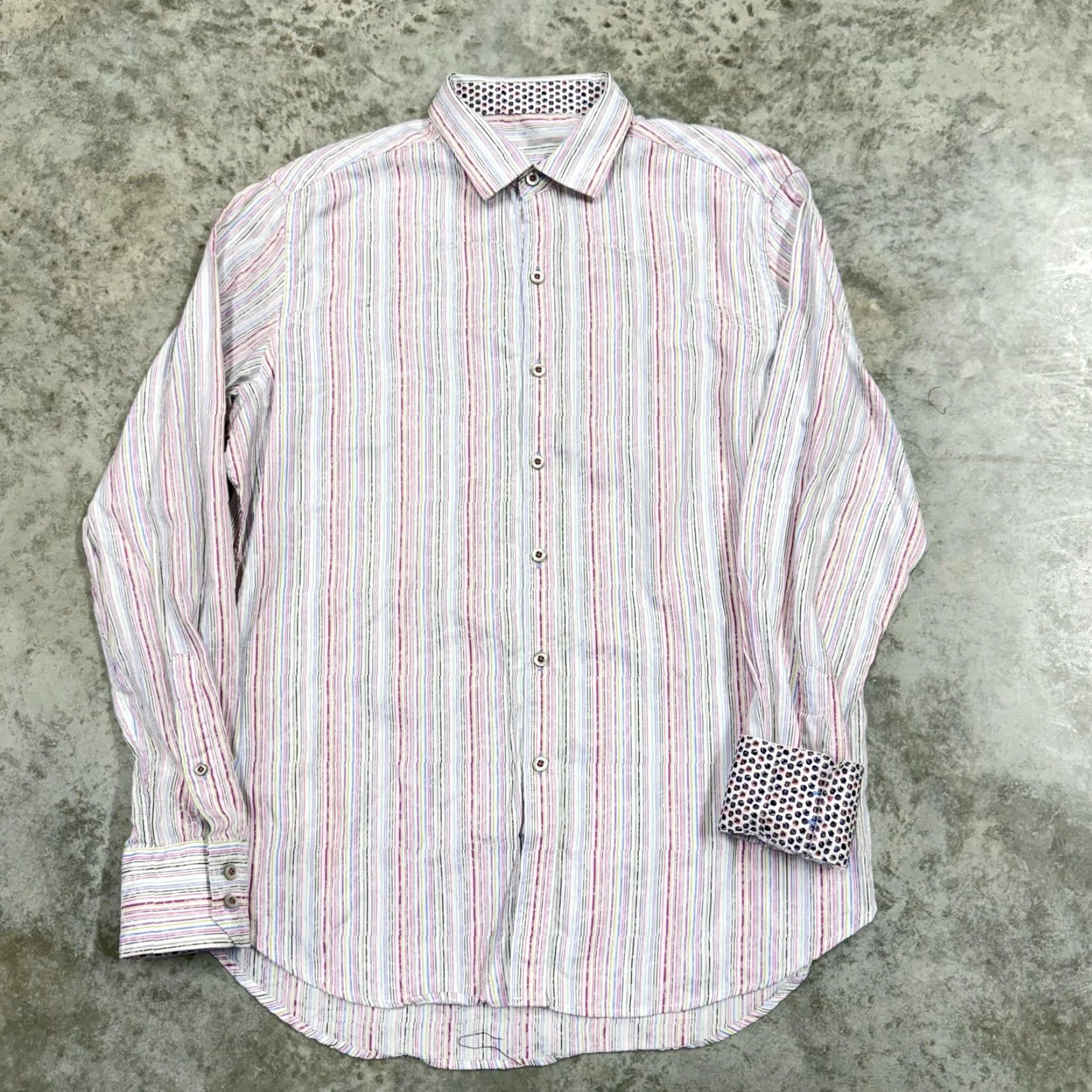 Robert Graham Robert Graham Shirt Mens Medium White Stripe Long Sleeve Button Up Contrast Cuff Size US M / EU 48-50 / 2 - 2 Thumbnail