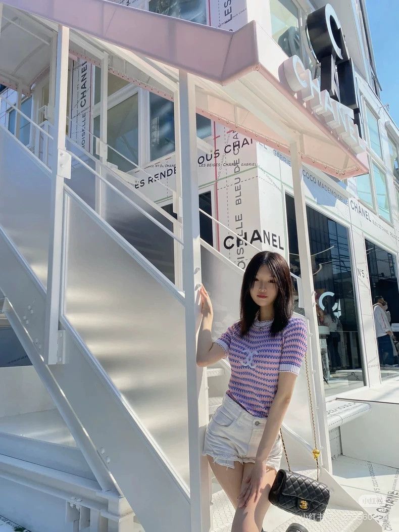 Chanel Chanel 20p pink blue striped white logo short-sleeved knit Size XXS / US 00 / IT 34 - 8 Thumbnail