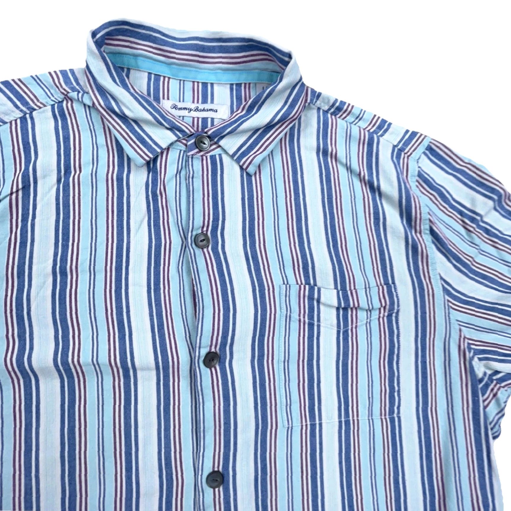 Tommy Bahama VINTAGE Tommy Bahama Shirt Men Large Blue Striped Button-Up Linen Beach Camp Dad Adult Size US L / EU 52-54 / 3 - 2 Thumbnail