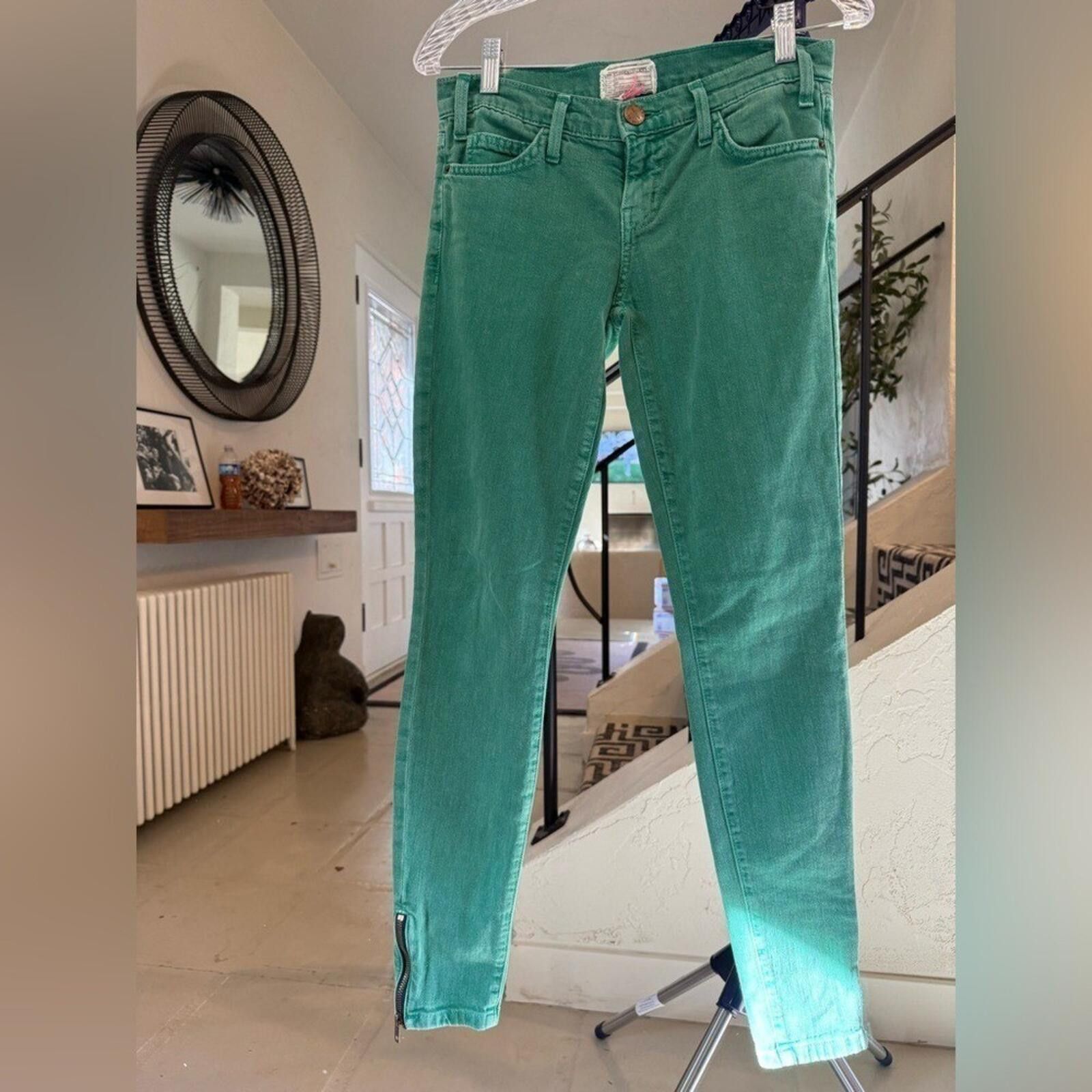 Current/Elliot Current Elliott Stiletto Skinny Low Jeans 25 Green Stretch Size 25" / US 0 / IT 36 - 2 Thumbnail
