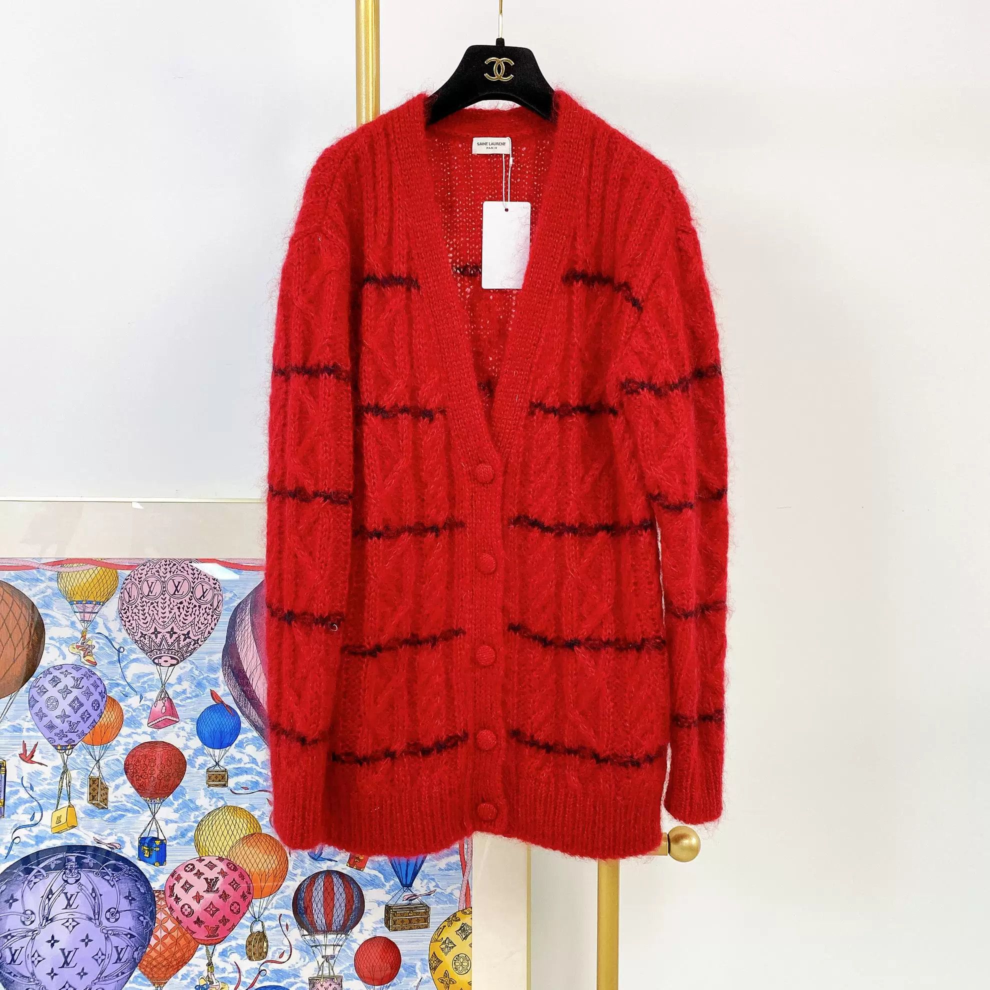Saint Laurent Paris Saint Laurent Red Cable-Knit Cardigan Size XS / US 0-2 / IT 36-38 - 1 Thumbnail