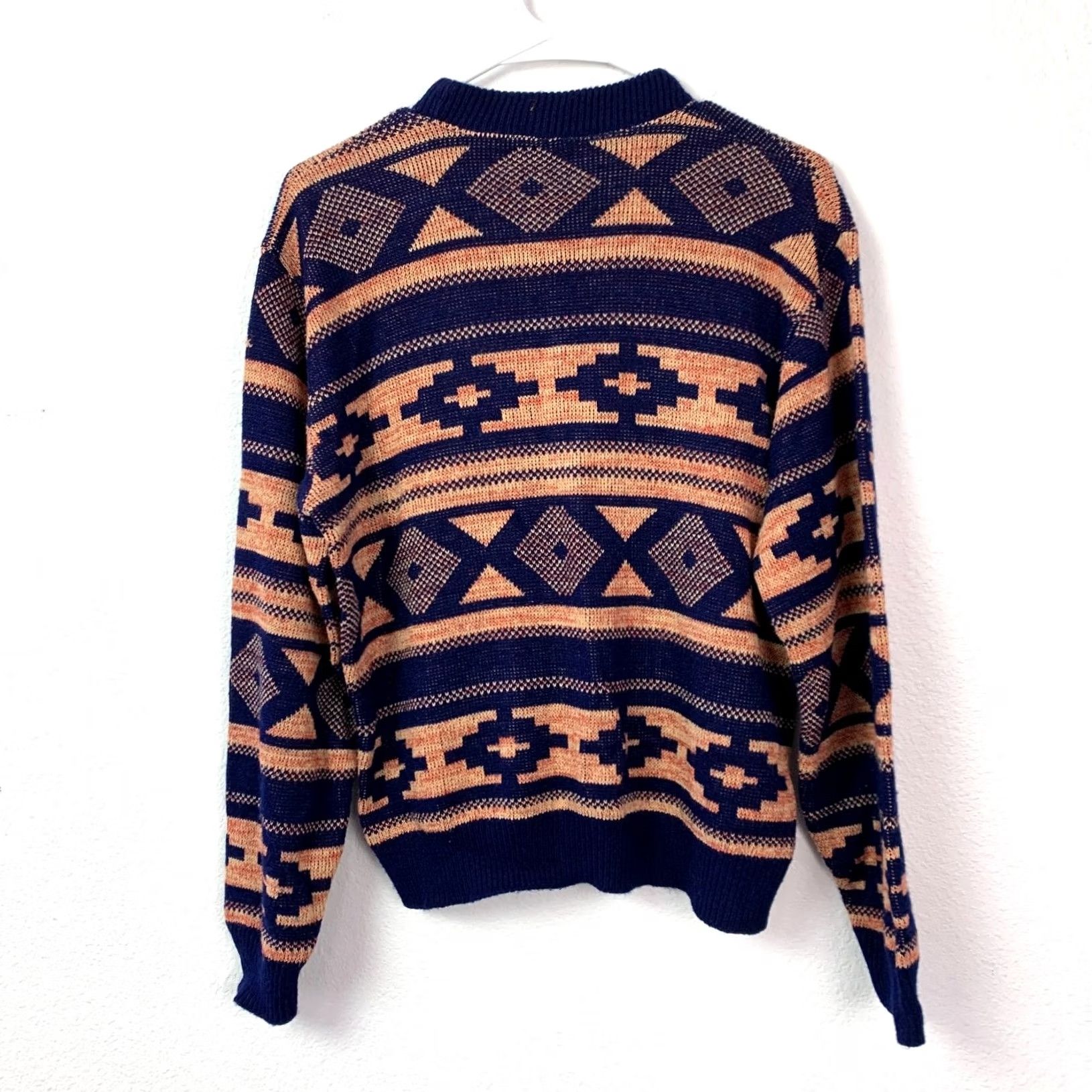 Vintage VINTAGE Men's Southwestern Sweater Navy Blue Peach Mock Neck Large Indie Sleaze Sweater Size US L / EU 52-54 / 3 - 7 Thumbnail