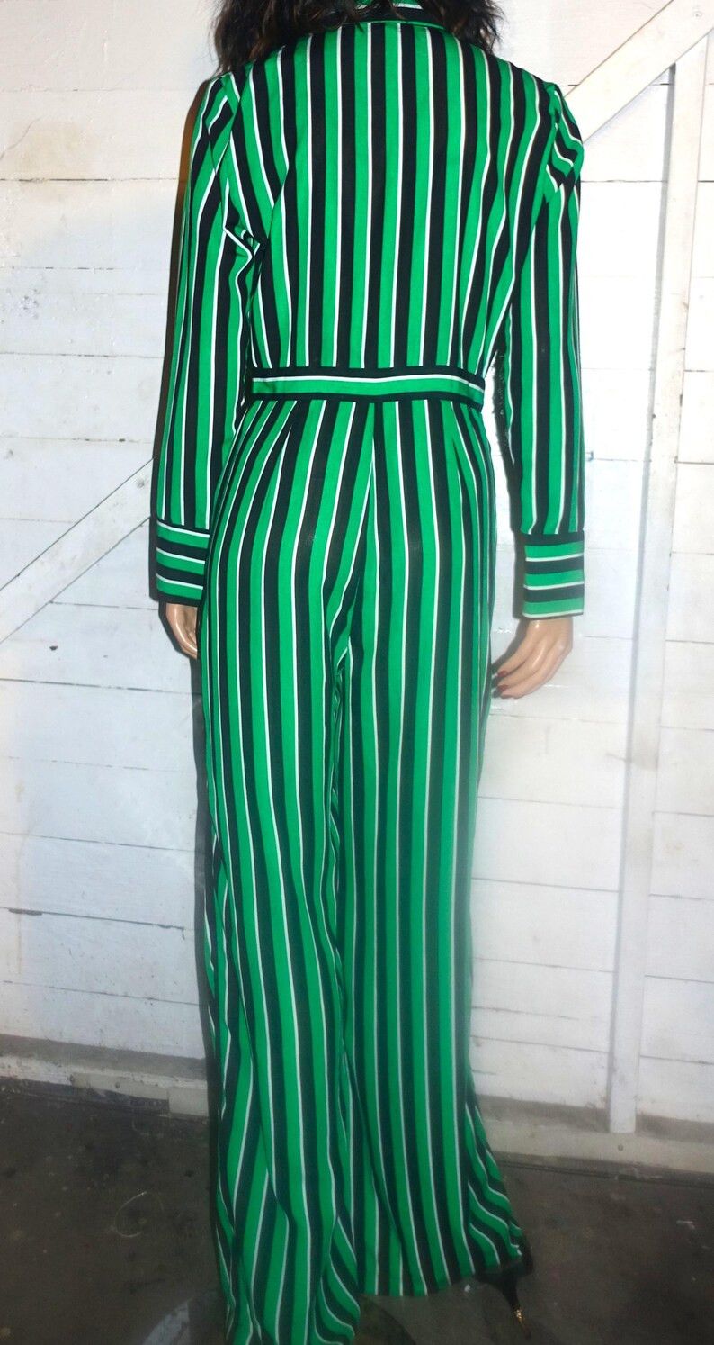 Other Hello Miss Green Black Striped Jumpsuit M Size 30" / US 8 / IT 44 - 5 Thumbnail